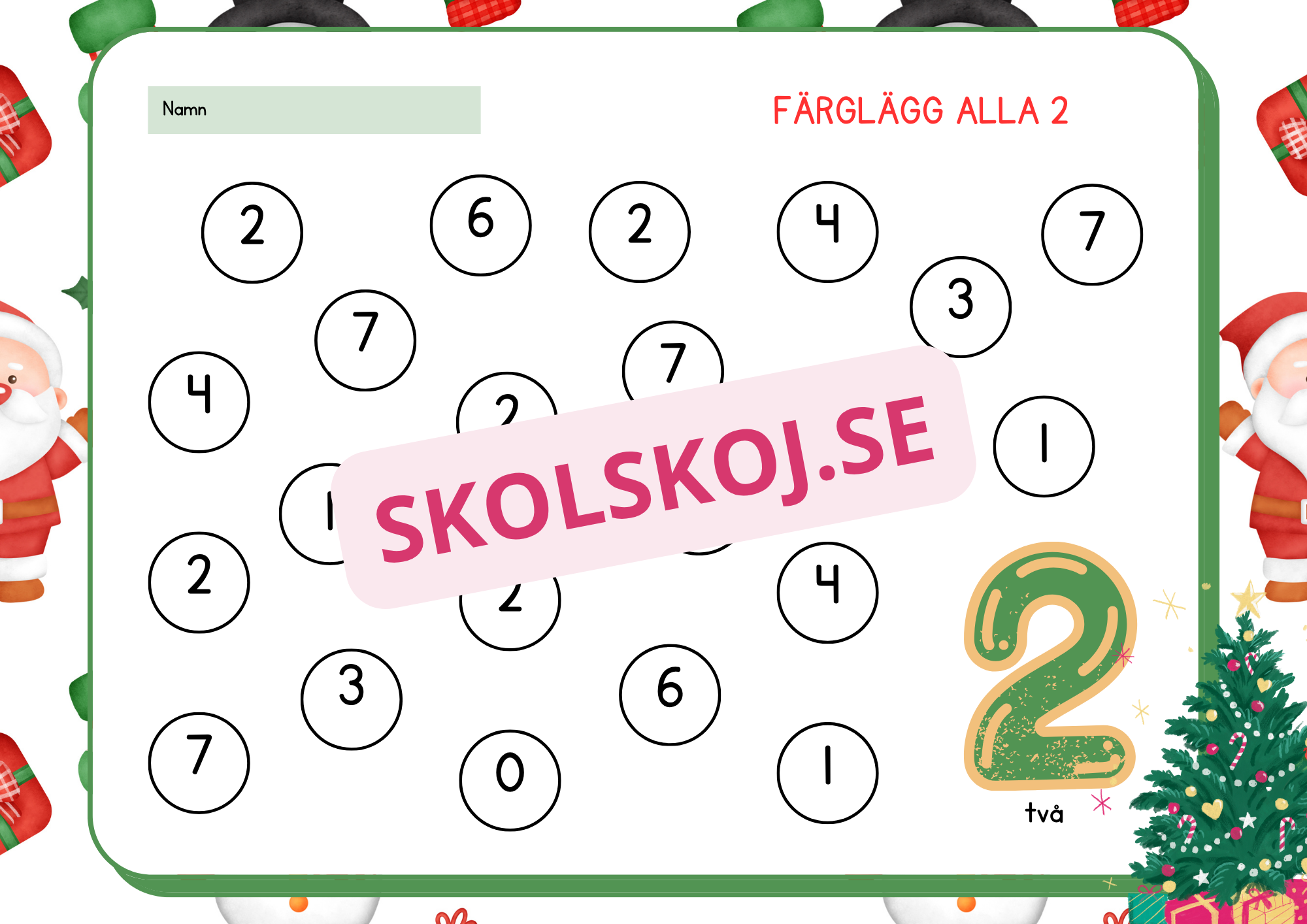 Juläventyr med siffror - Färglägg och räkna 0 - 10