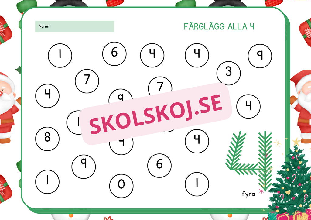 Juläventyr med siffror - Färglägg och räkna 0 - 10