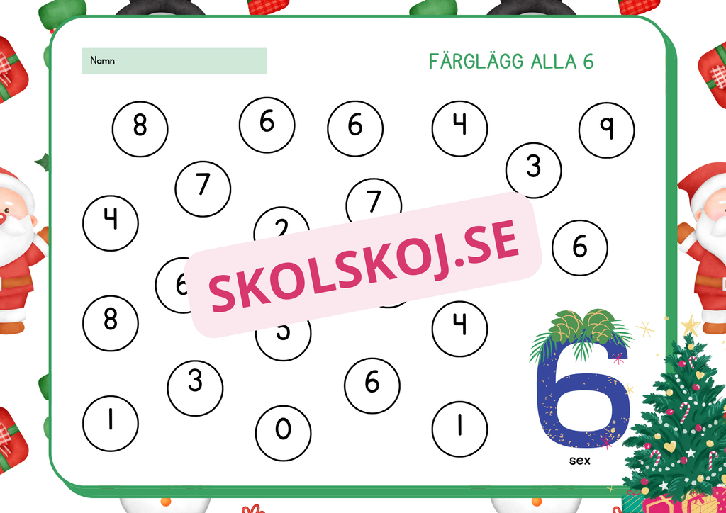 Juläventyr med siffror - Färglägg och räkna 0 - 10