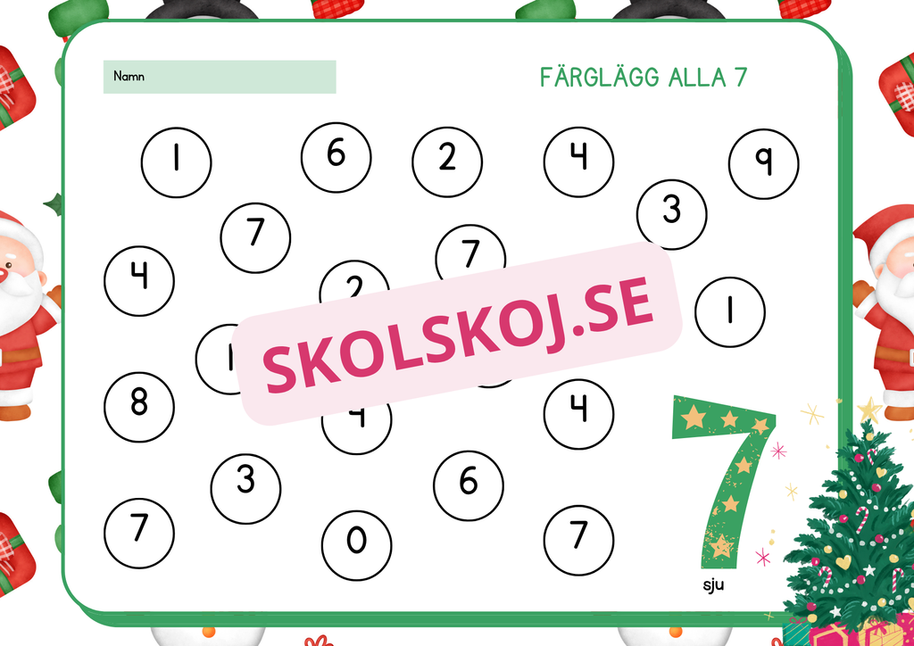 Juläventyr med siffror - Färglägg och räkna 0 - 10