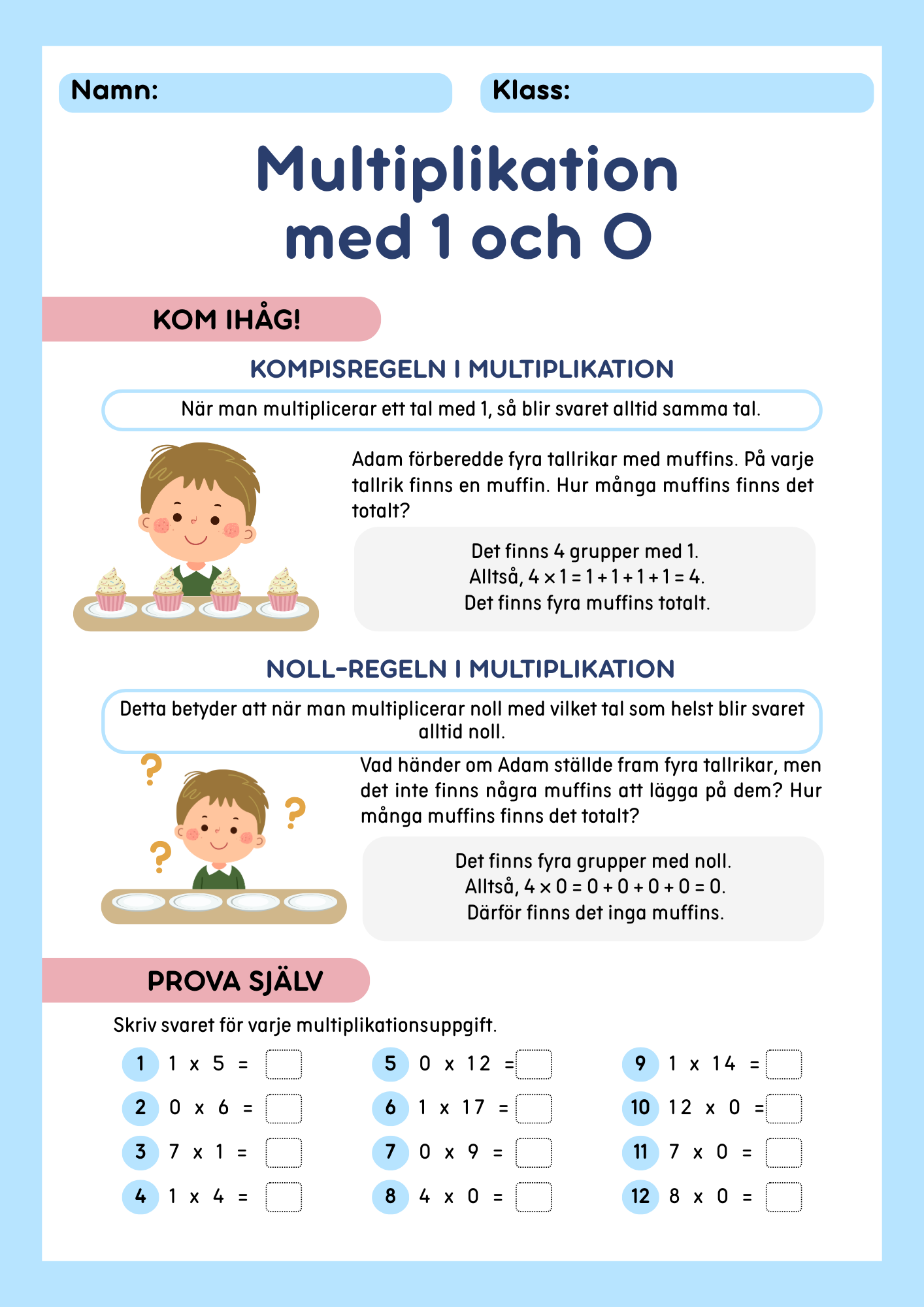 Multiplikation med 1 och 0