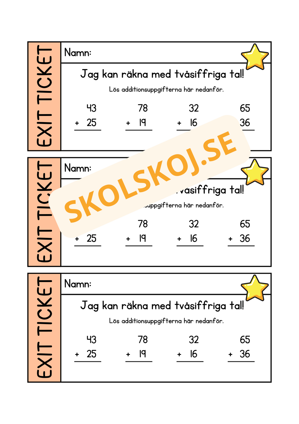 Exit ticket - Addition - Tvåsiffriga tal