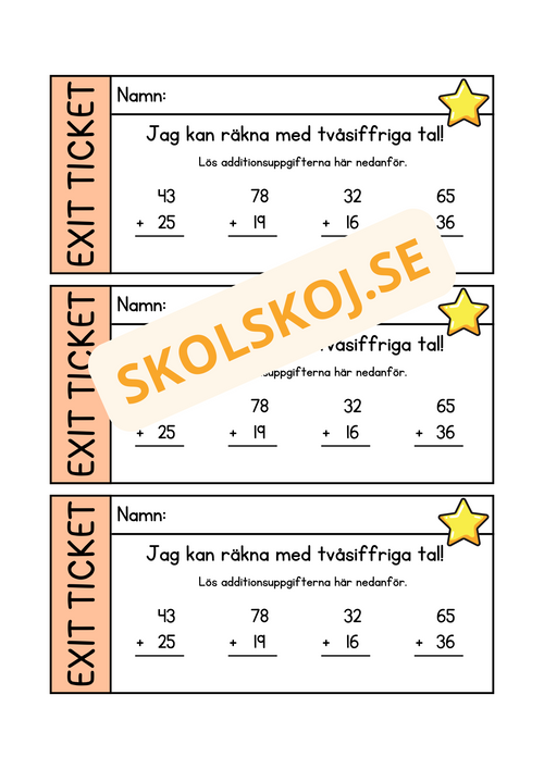 Exit ticket - Addition - Tvåsiffriga tal