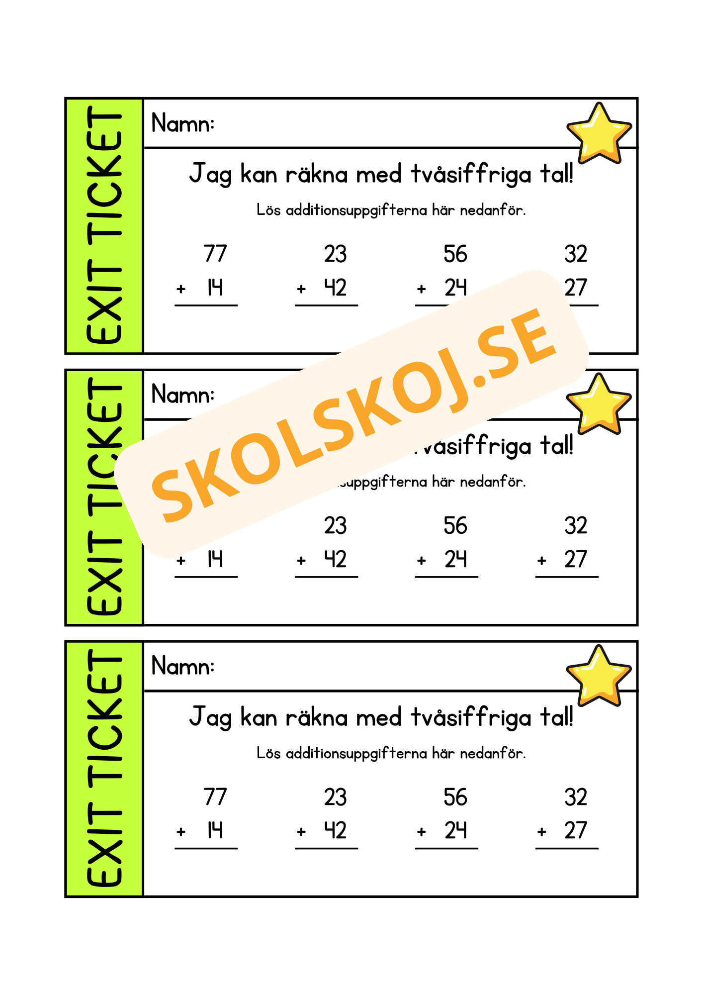 Exit ticket - Addition - Tvåsiffriga tal
