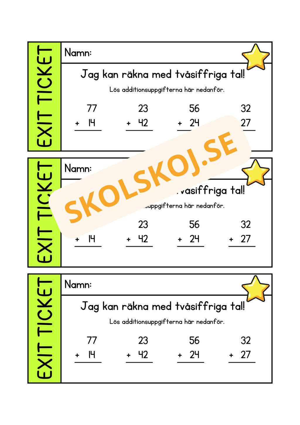Exit ticket - Addition - Tvåsiffriga tal