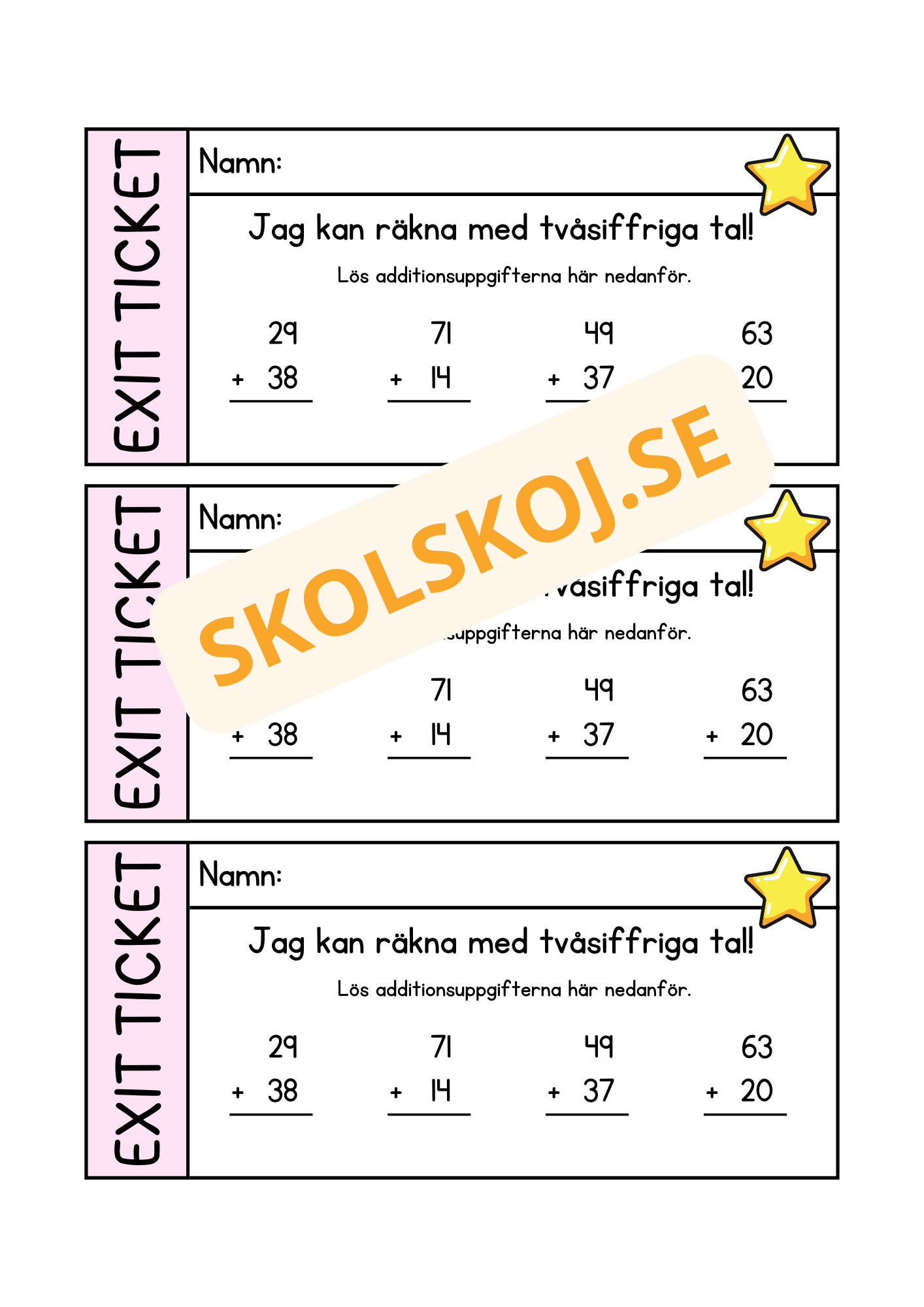 Exit ticket - Addition - Tvåsiffriga tal