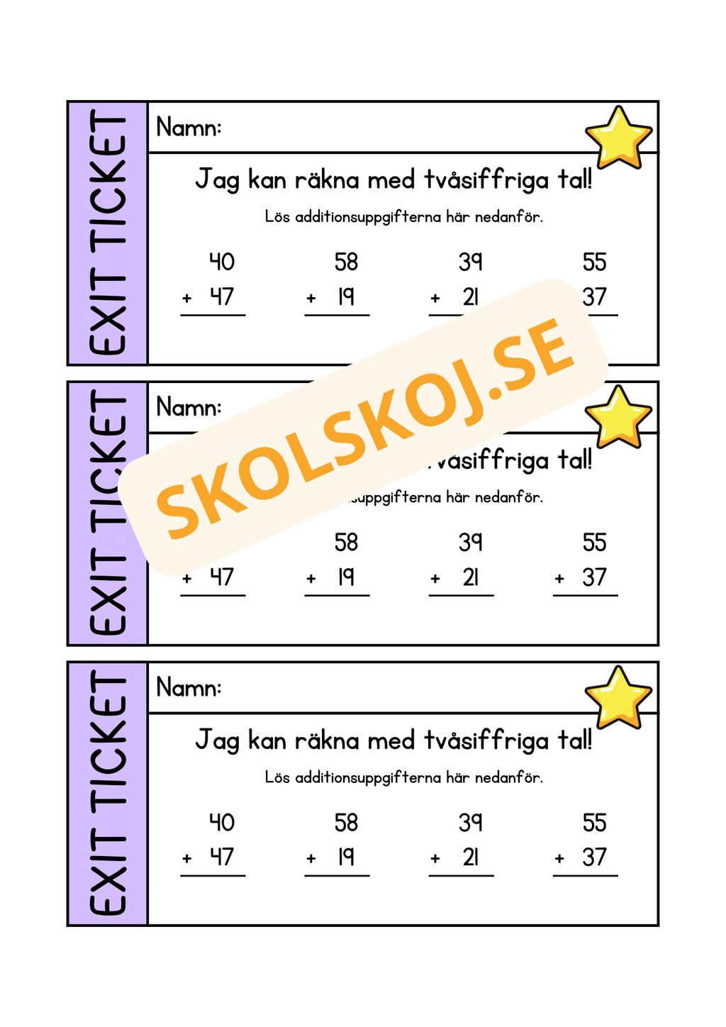 Exit ticket - Addition - Tvåsiffriga tal