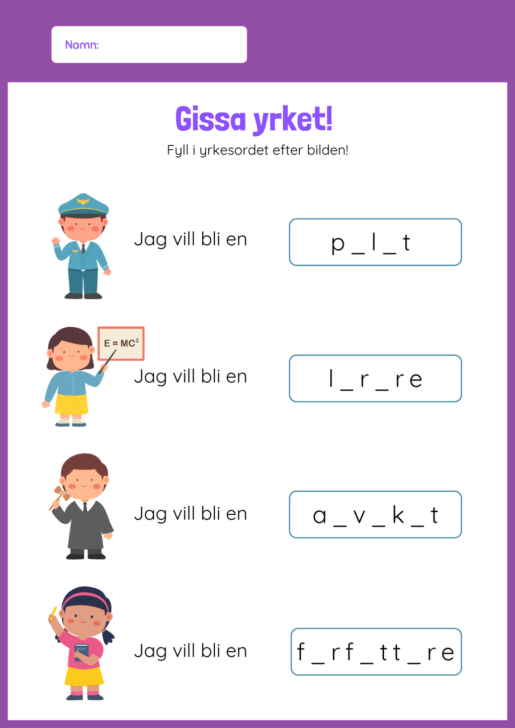 Gissa yrket - Häfte
