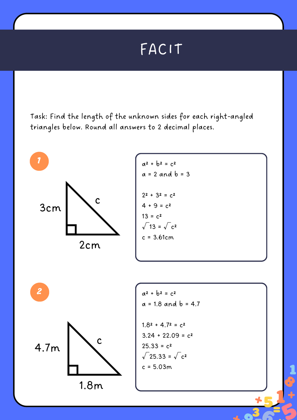 Att leka med Pythagoras sats + FACIT