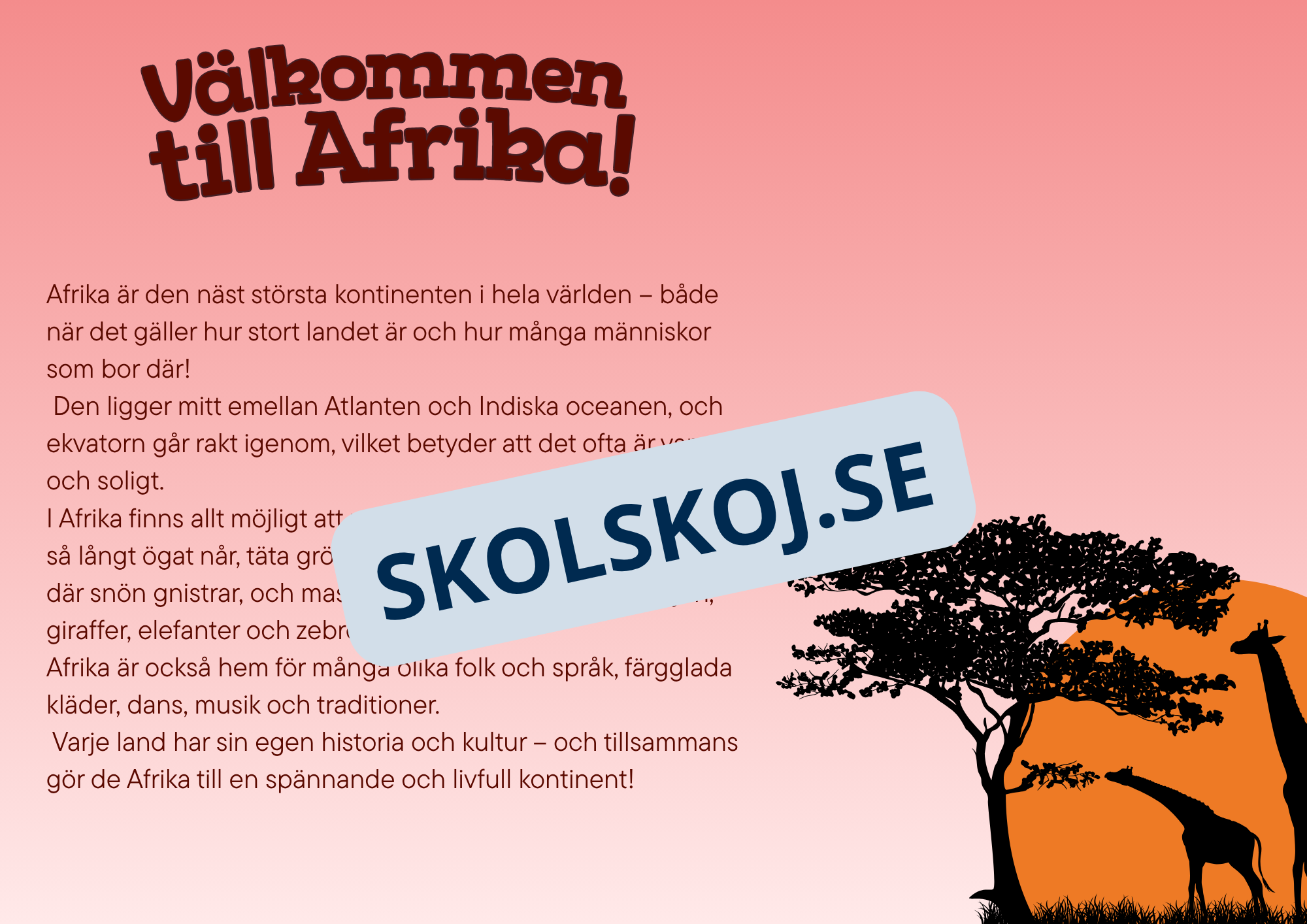 Vi lär oss om Afrika - Häfte + Frågor
