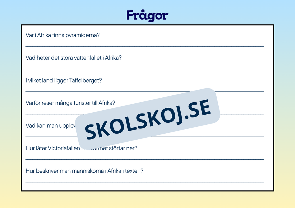 Vi lär oss om Afrika - Häfte + Frågor