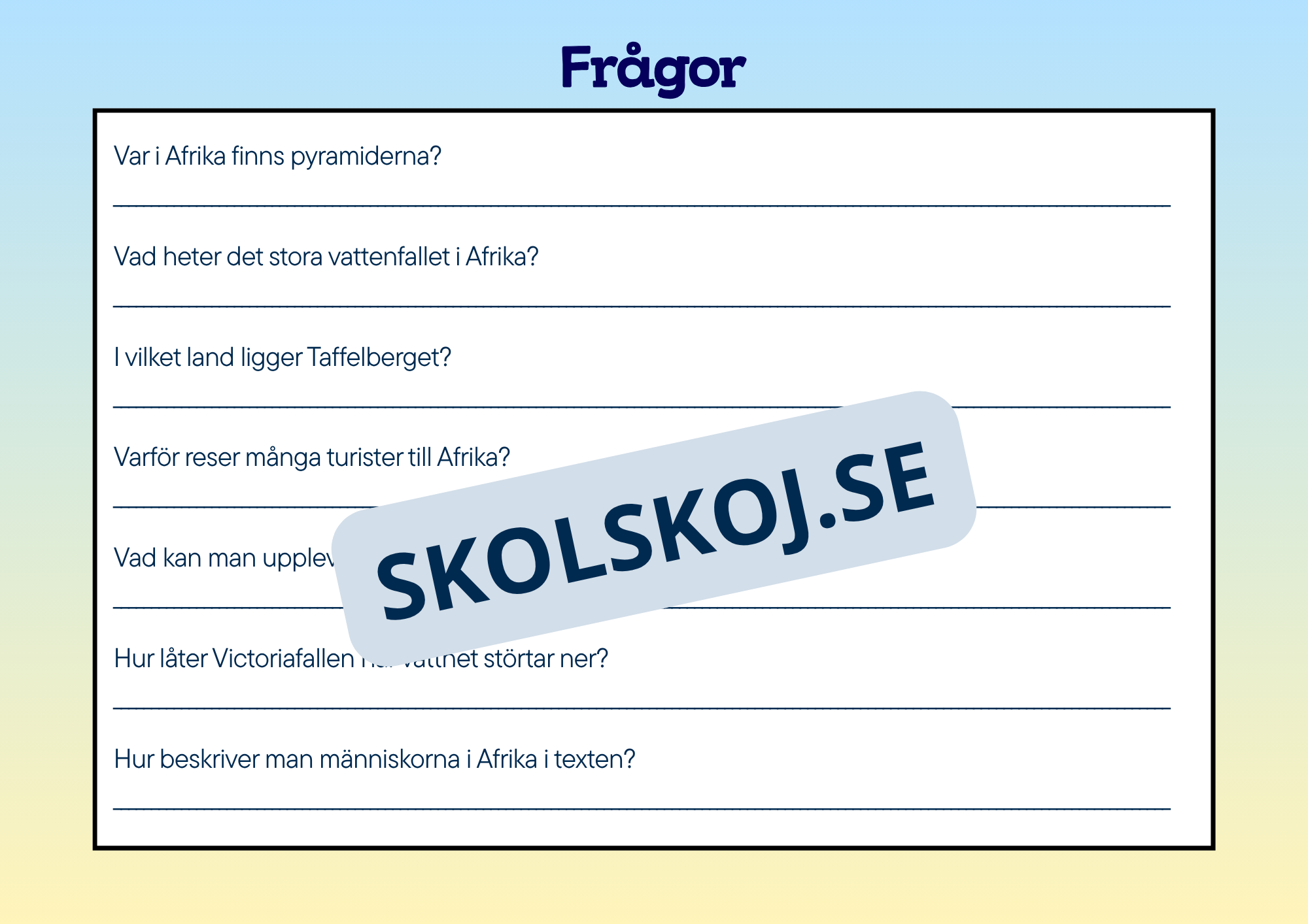 Vi lär oss om Afrika - Häfte + Frågor