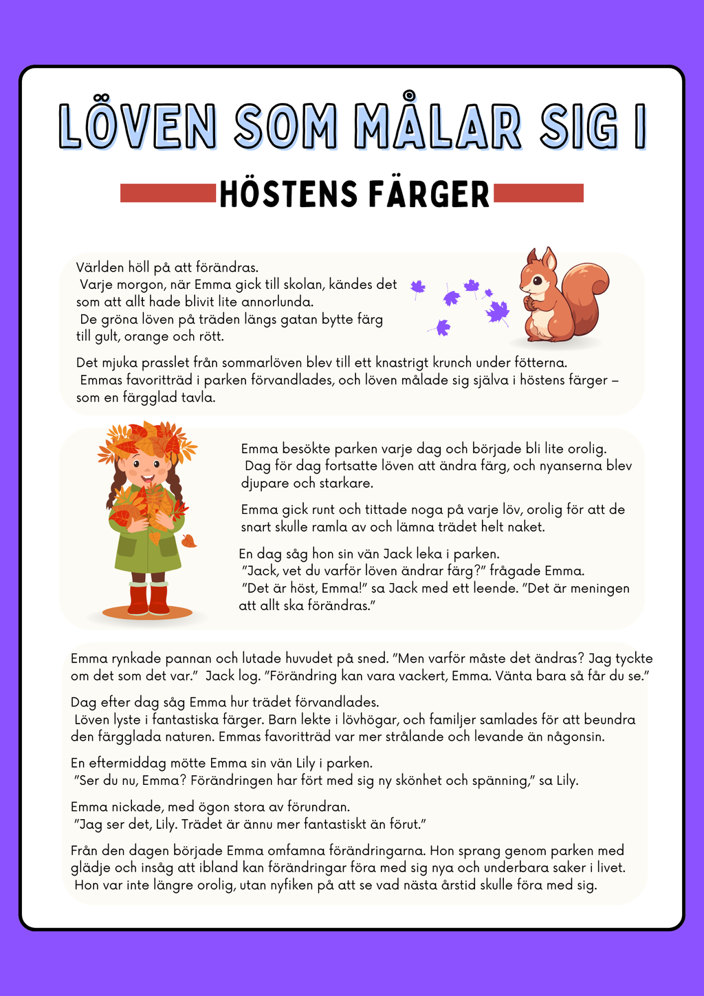Löven som målar sig i höstens färger - Häfte - Läsförståelse