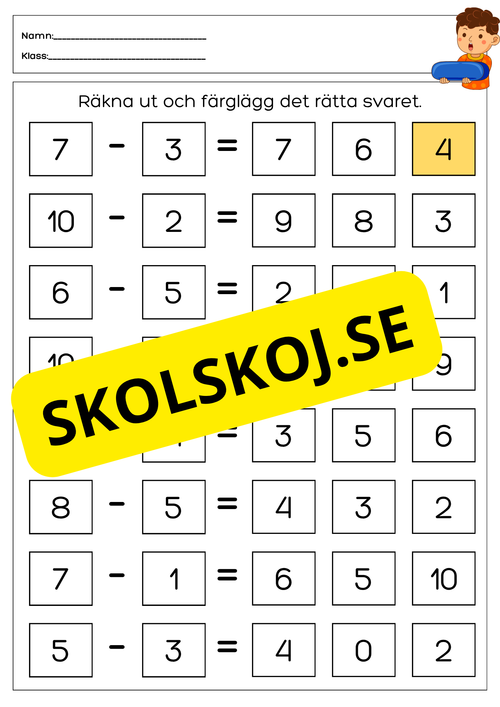Enkel subtraktion - Häfte