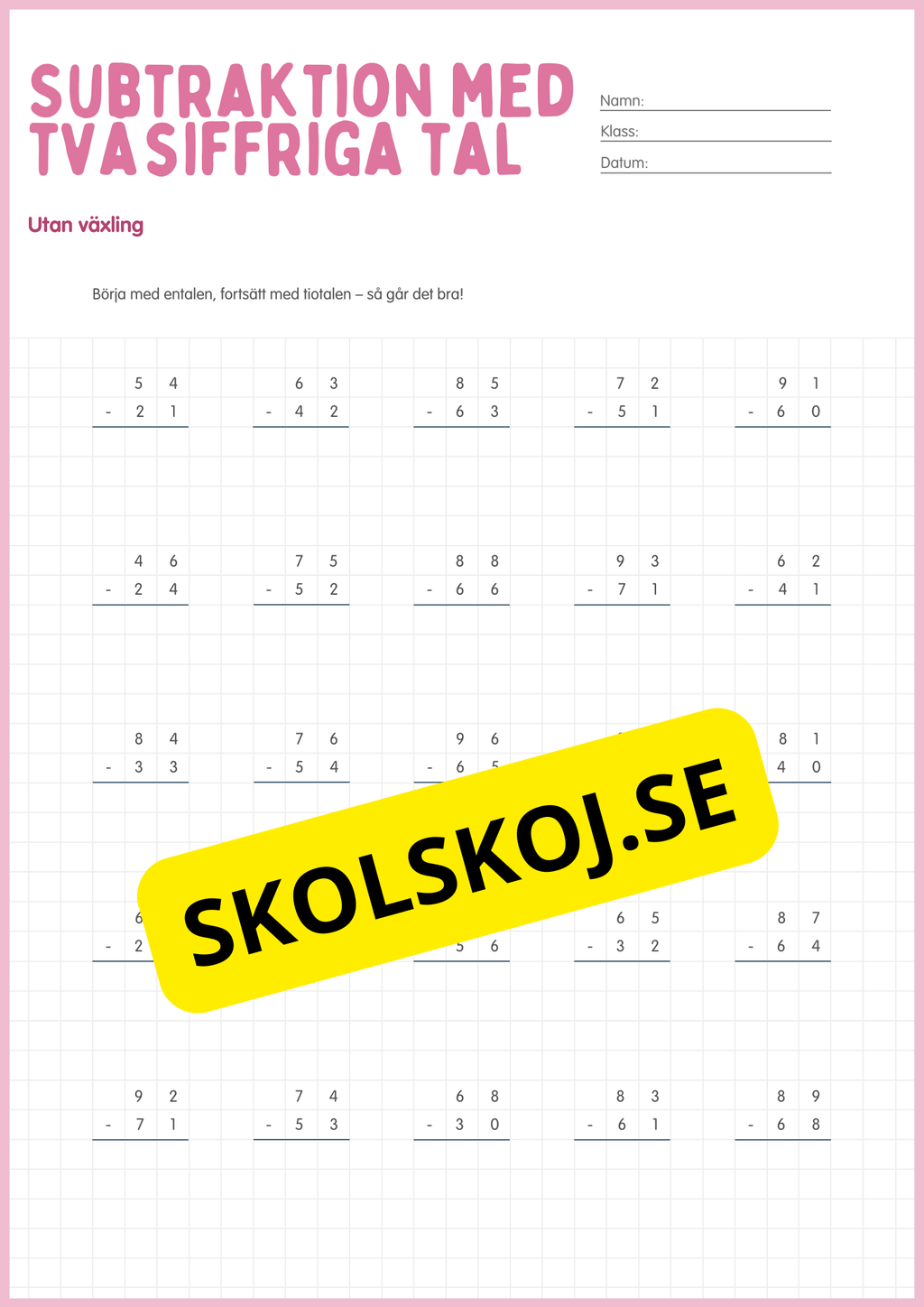 Addition och subtraktion med tvåsiffriga tal