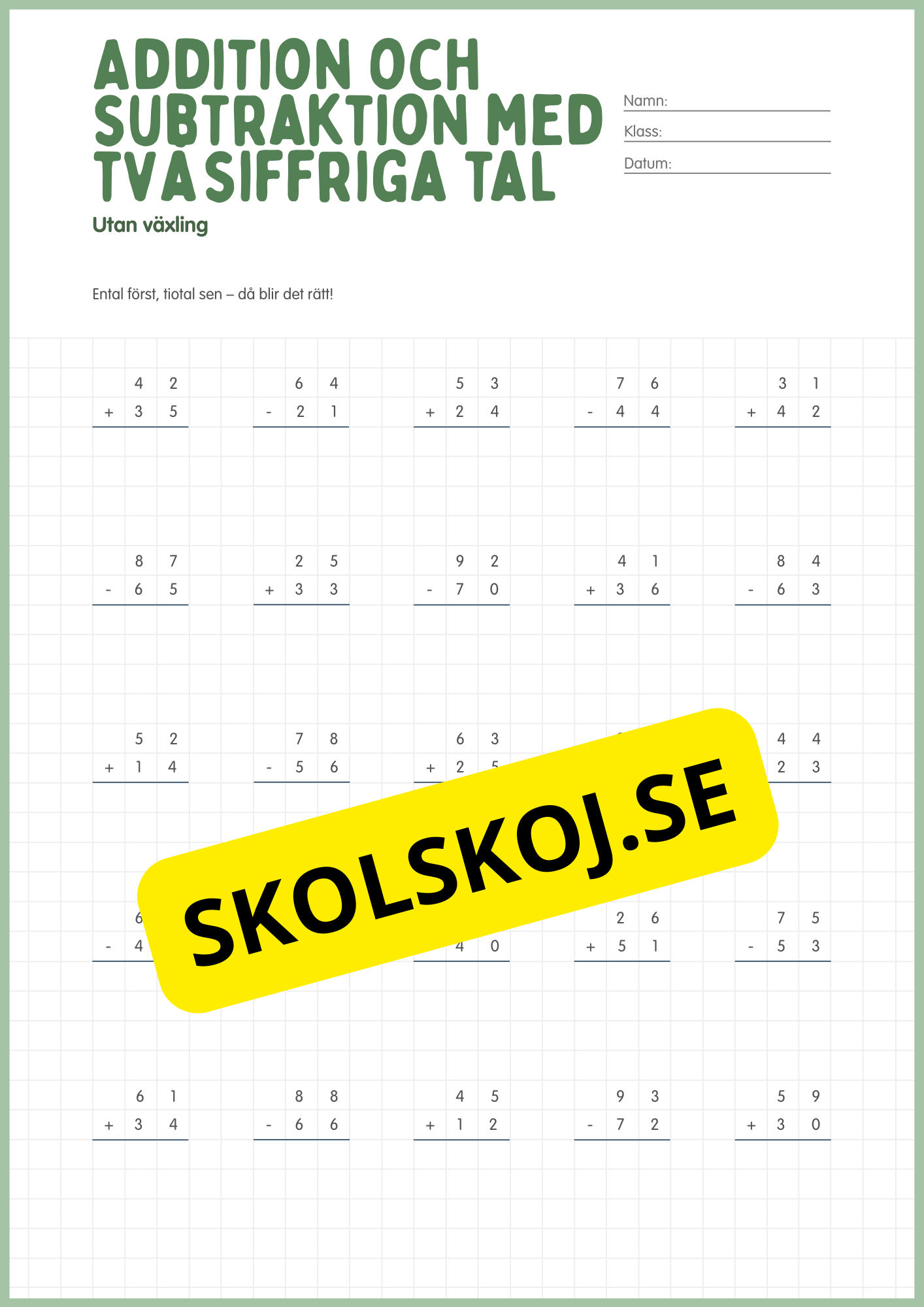 Addition och subtraktion med tvåsiffriga tal