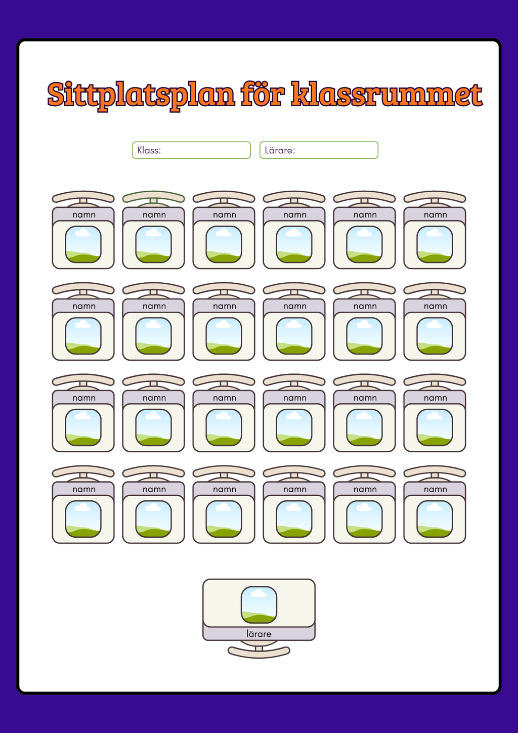 Sittplatsplan för klassrummet (Redigerbar Powerpoint)