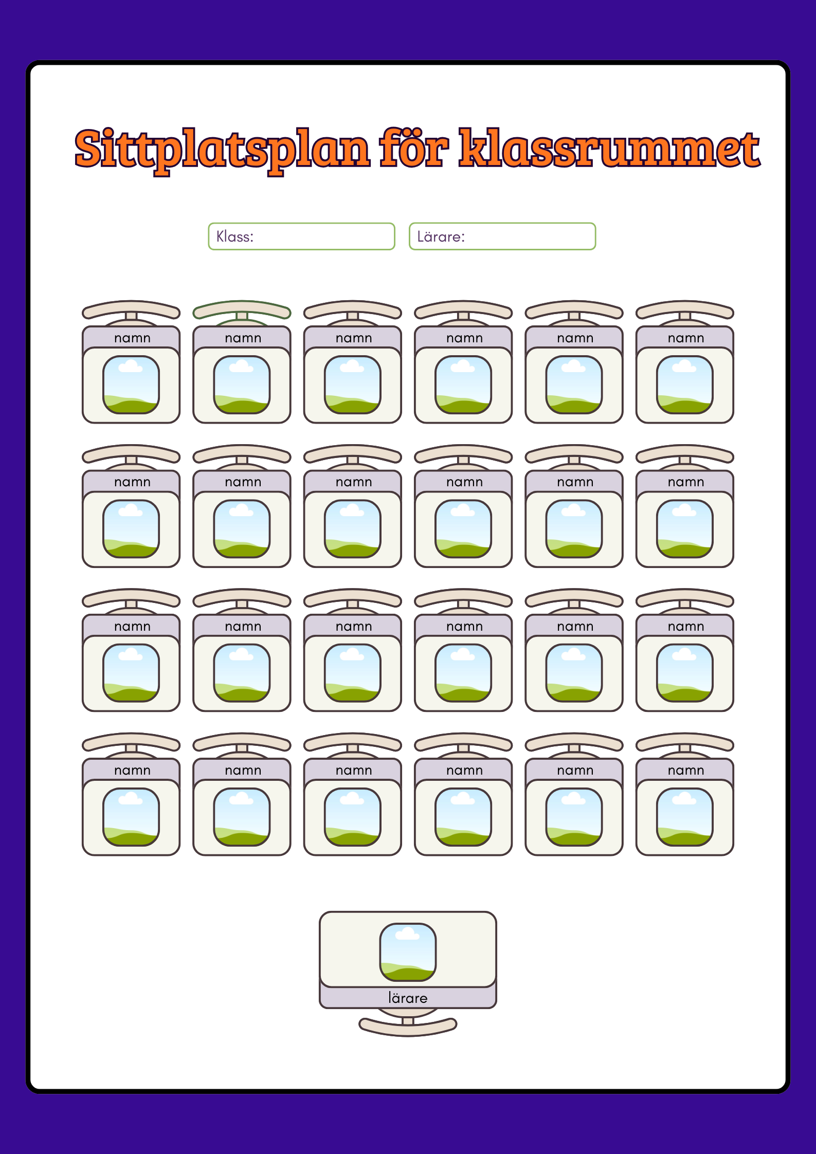 Sittplatsplan för klassrummet (Redigerbar Powerpoint)
