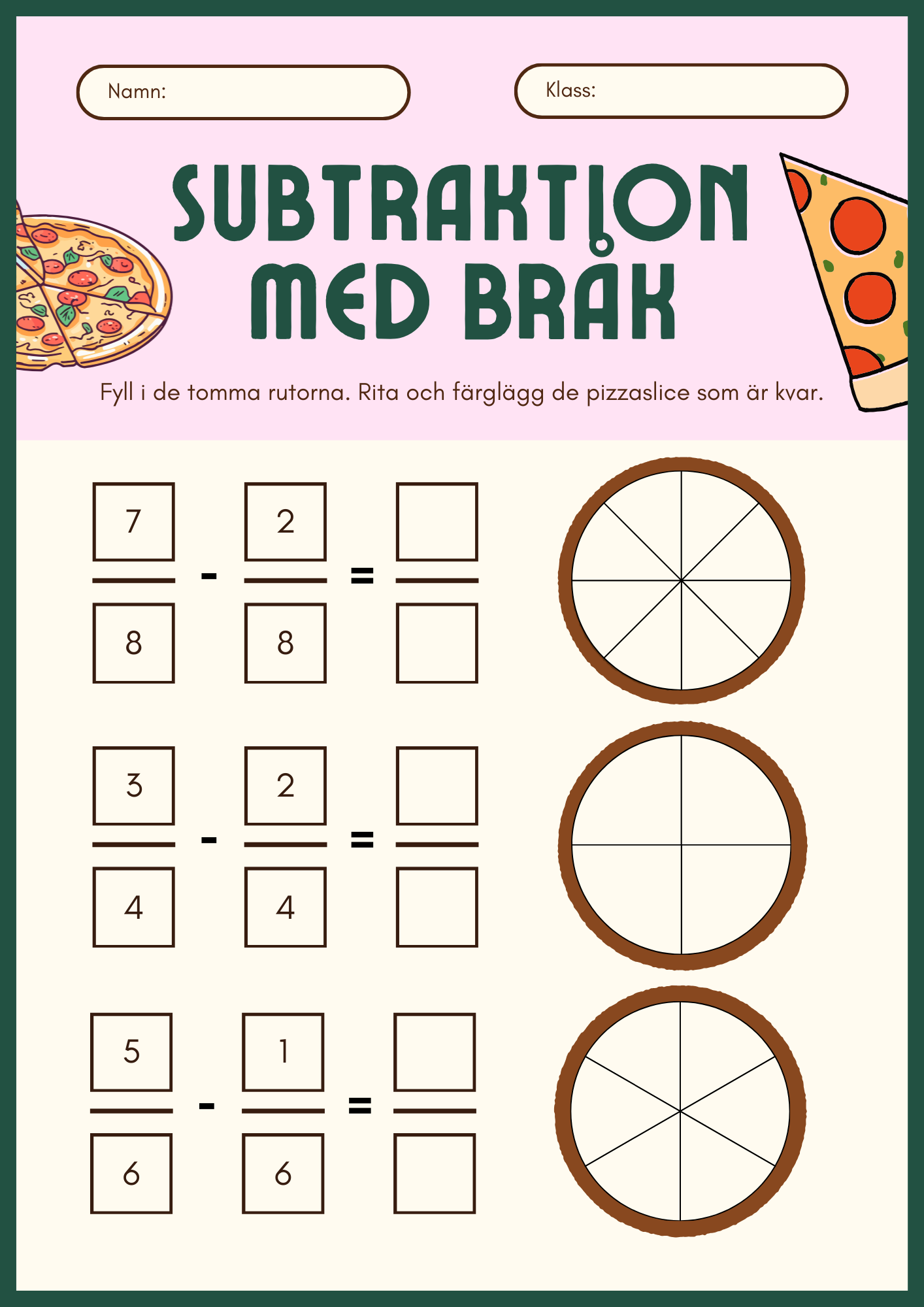 Subtraktion med bråk - Häfte