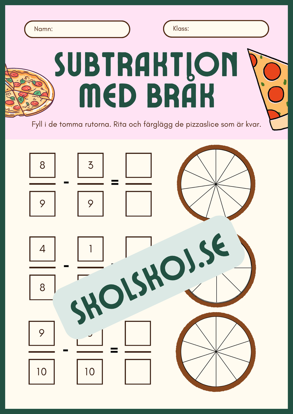 Subtraktion med bråk - Häfte