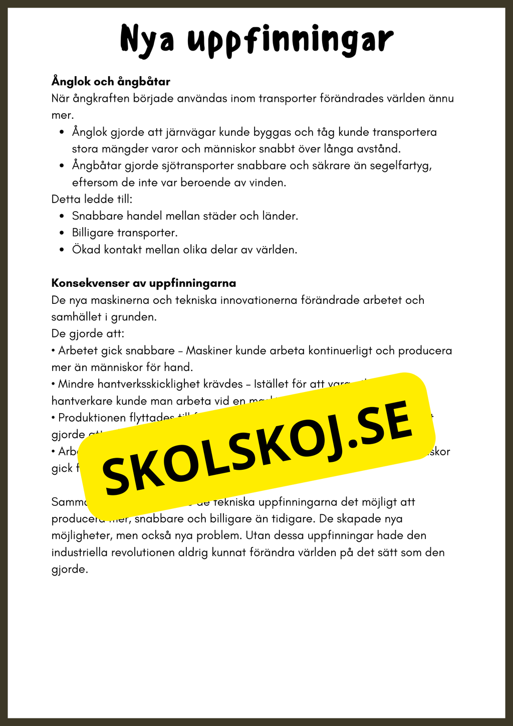 Industriella revolutionen - Årskurs 4 - 6