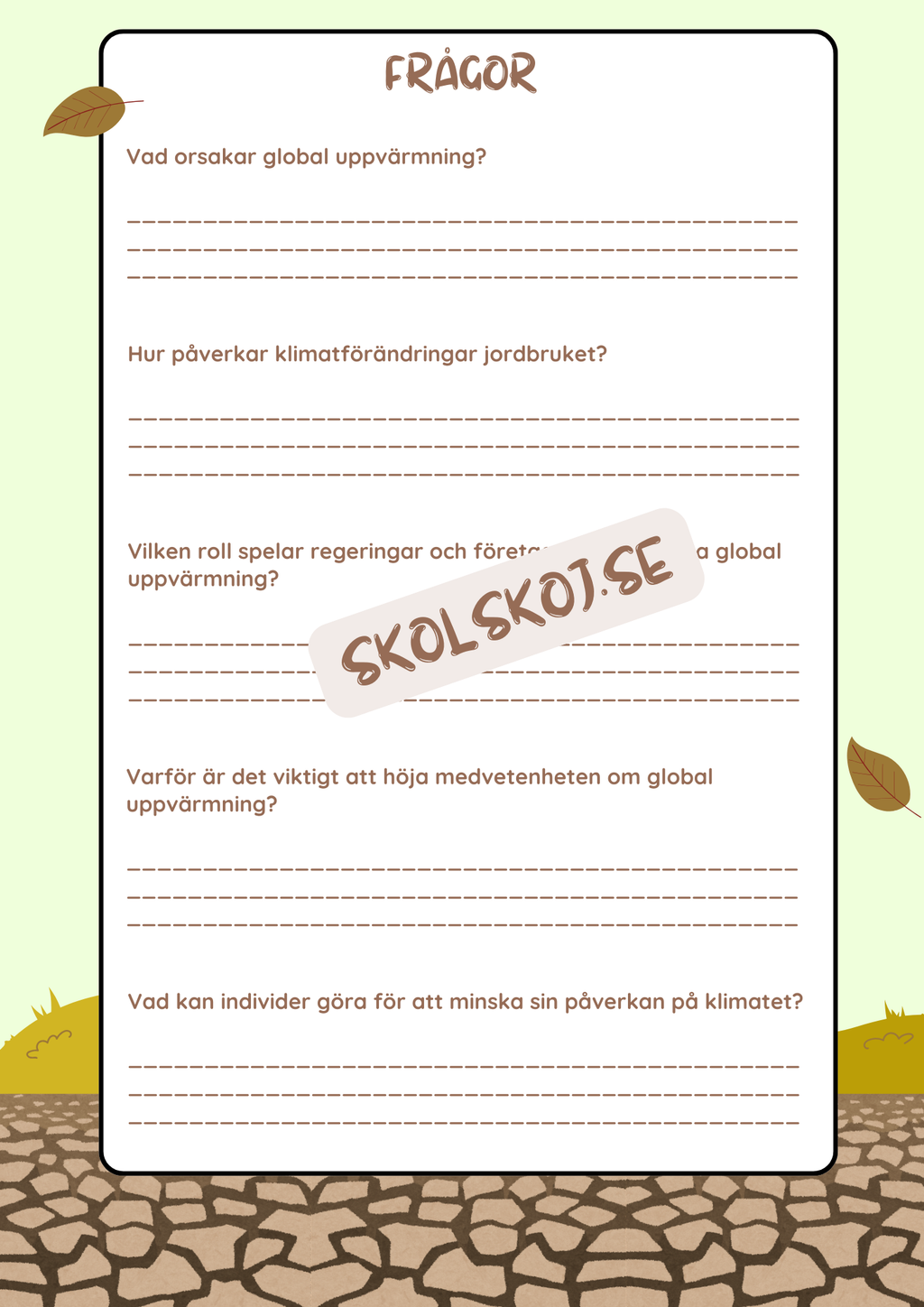 Global uppvärmning - Läsförståelse + frågor