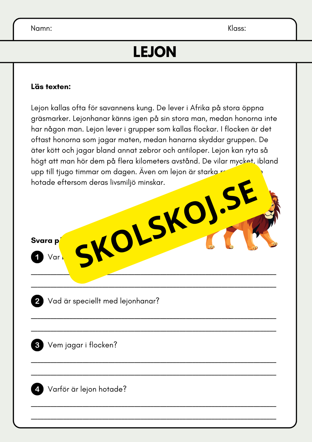 Läsförståelse - Djur