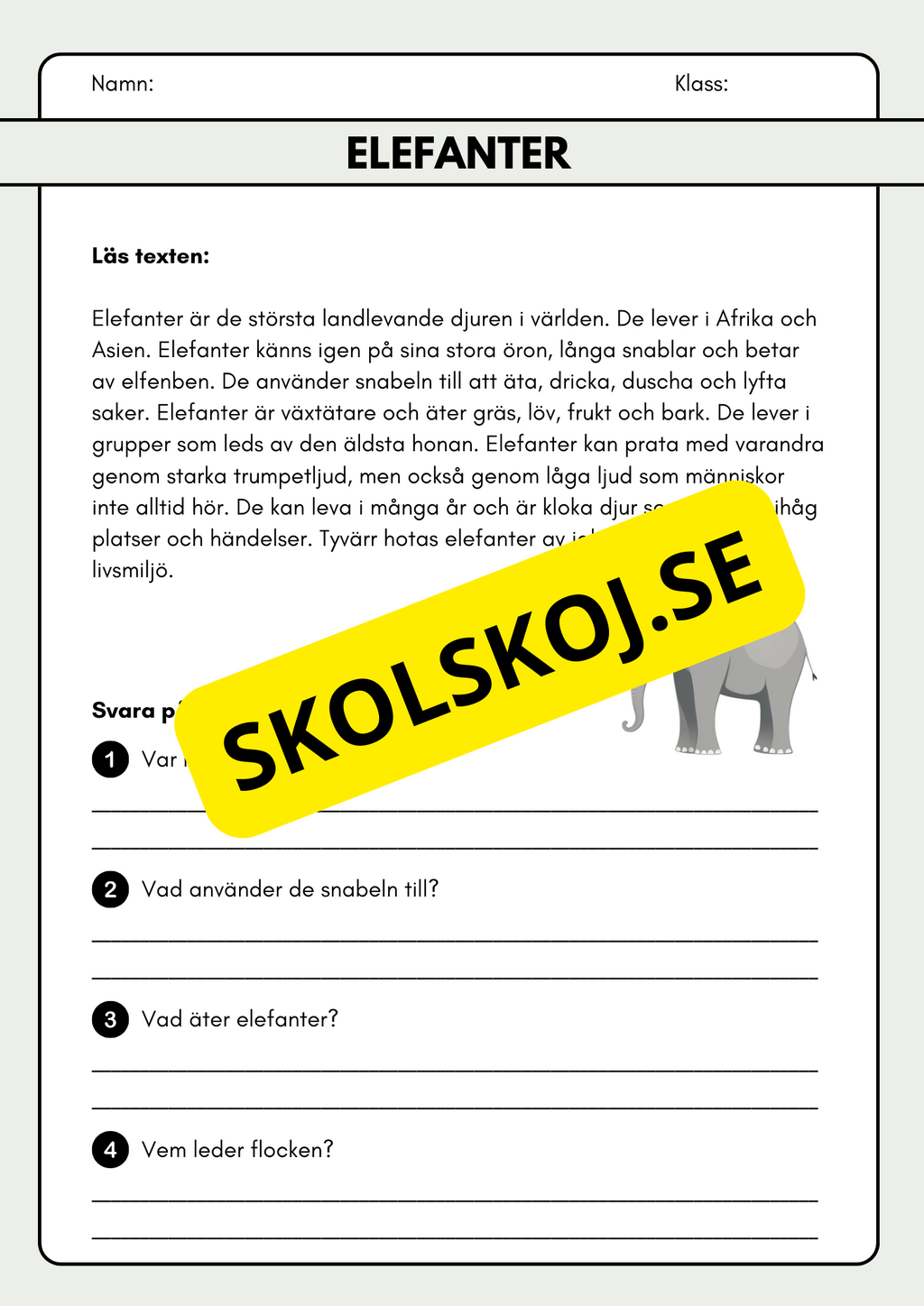 Läsförståelse - Djur