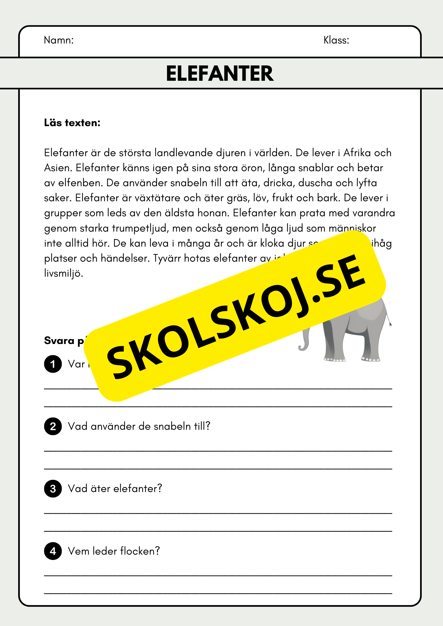 Läsförståelse - Djur
