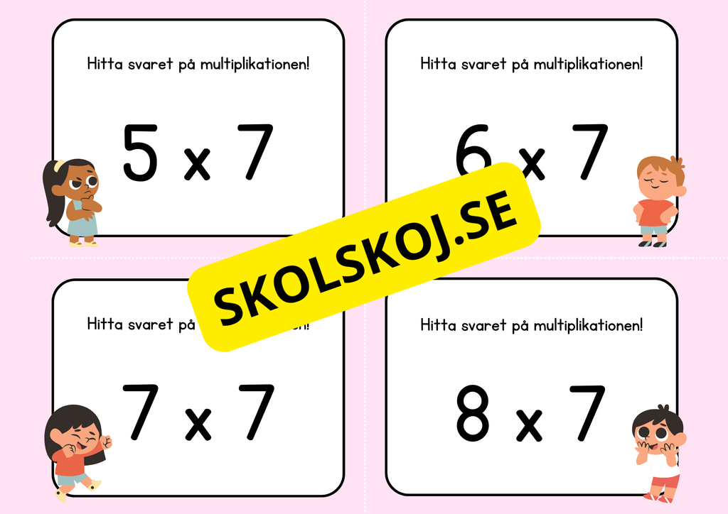 Hitta svaret på multiplikationen - Flashkort