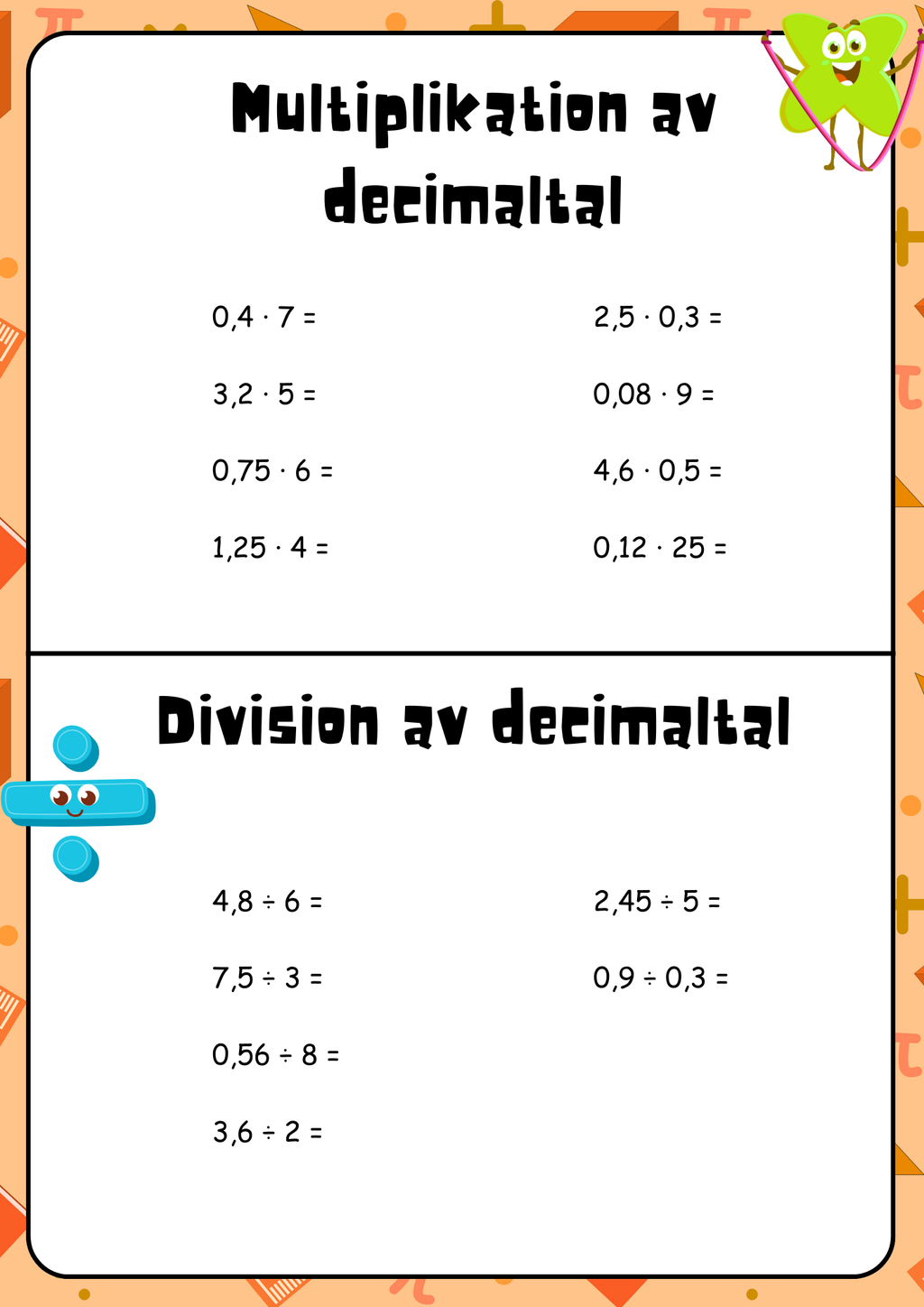 Decimaltal - Multiplikation och division - Vikt - Åk 4 - 5