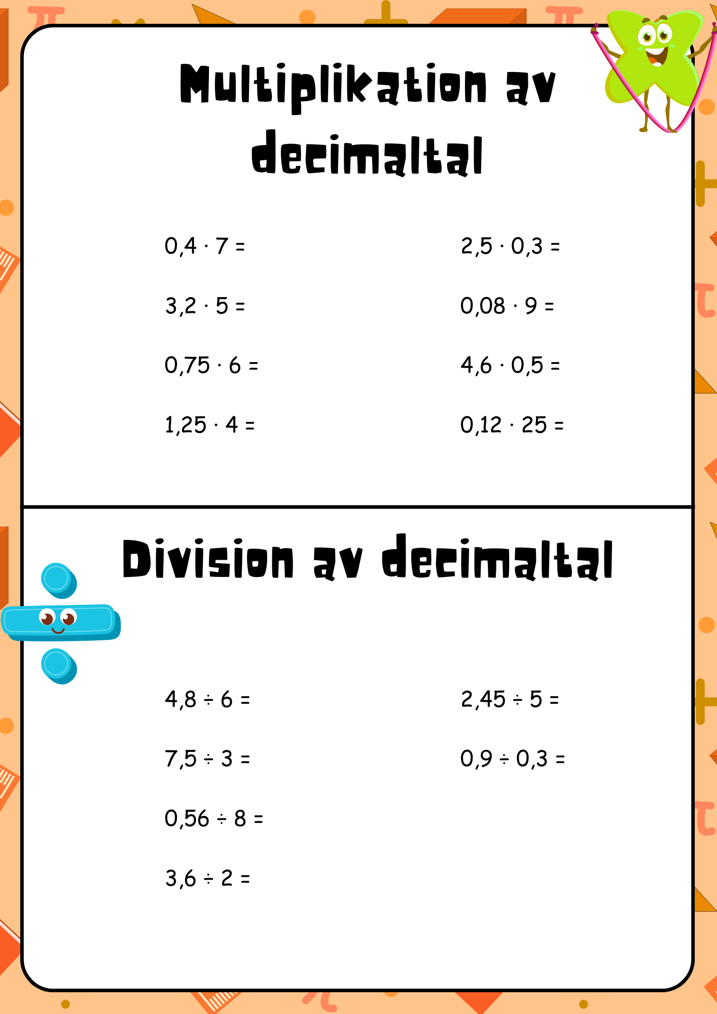 Decimaltal - Multiplikation och division - Vikt - Åk 4 - 5