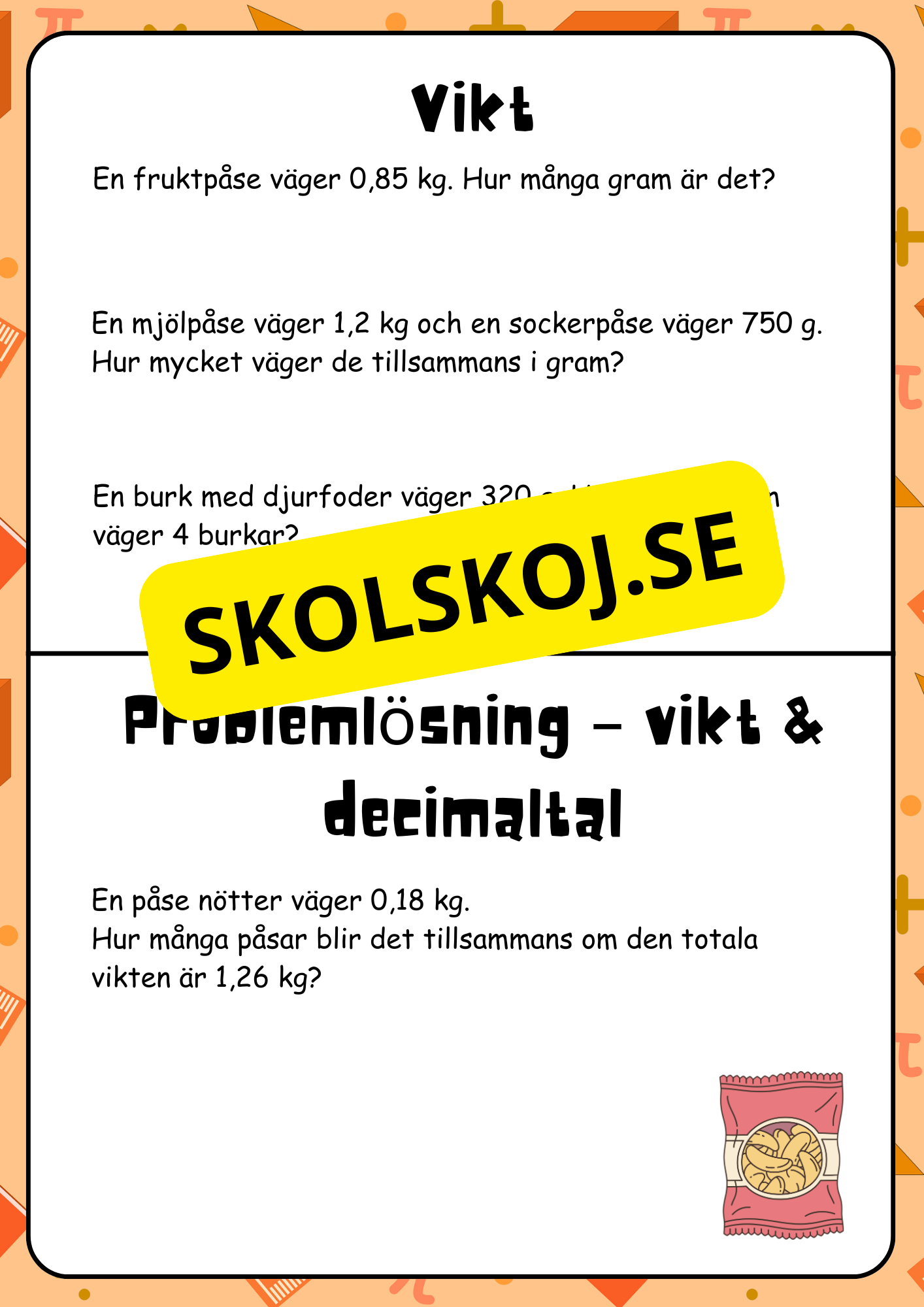Decimaltal - Multiplikation och division - Vikt - Åk 4 - 5