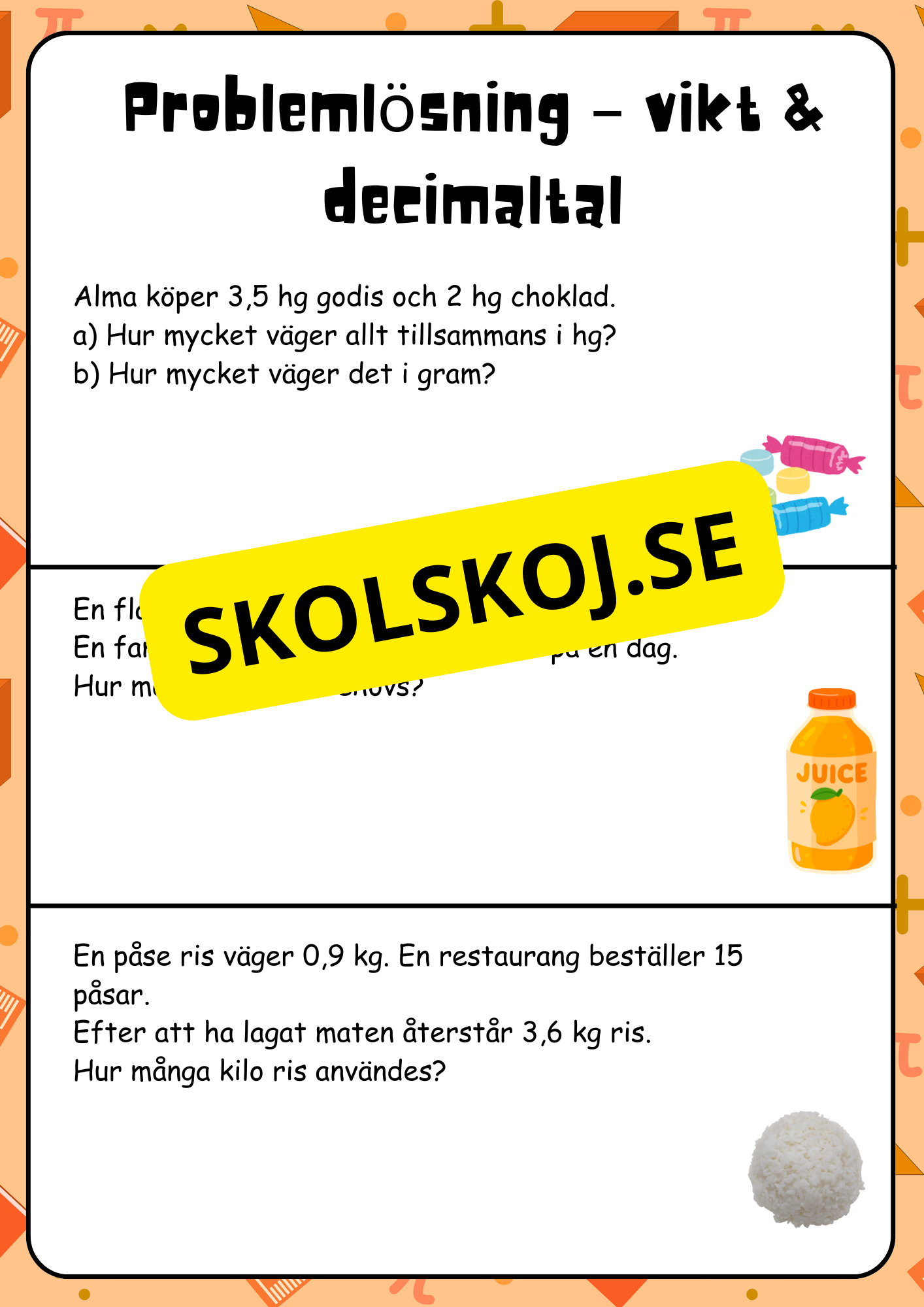 Decimaltal - Multiplikation och division - Vikt - Åk 4 - 5