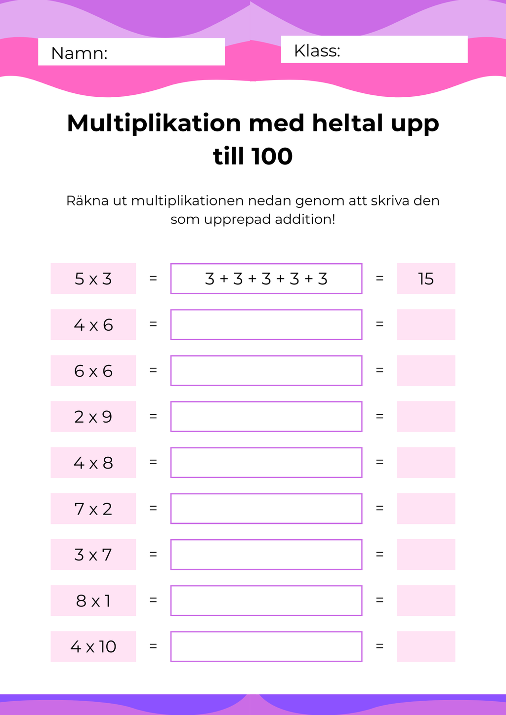 Multiplikation - Heltal - Upp till 100