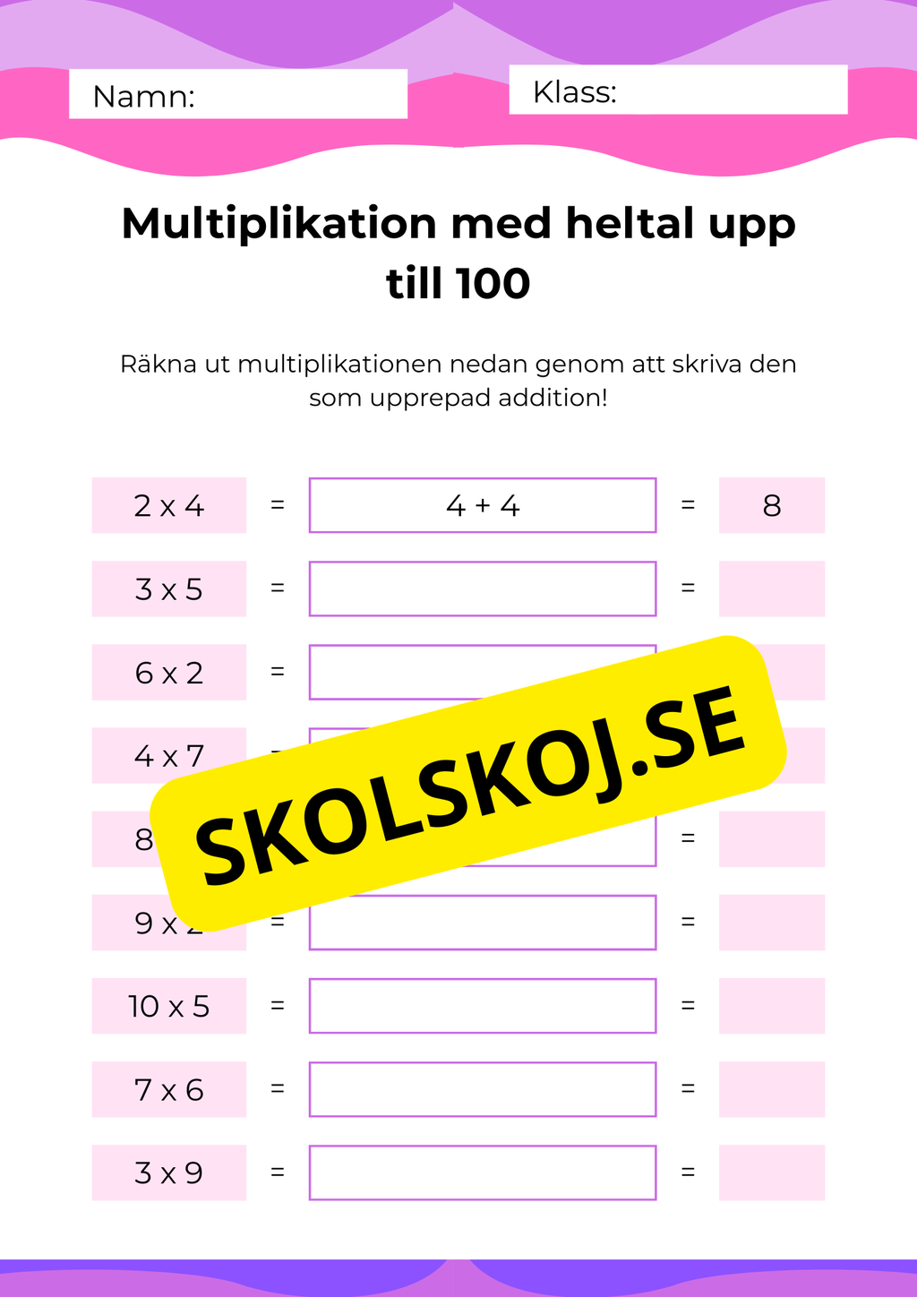 Multiplikation - Heltal - Upp till 100
