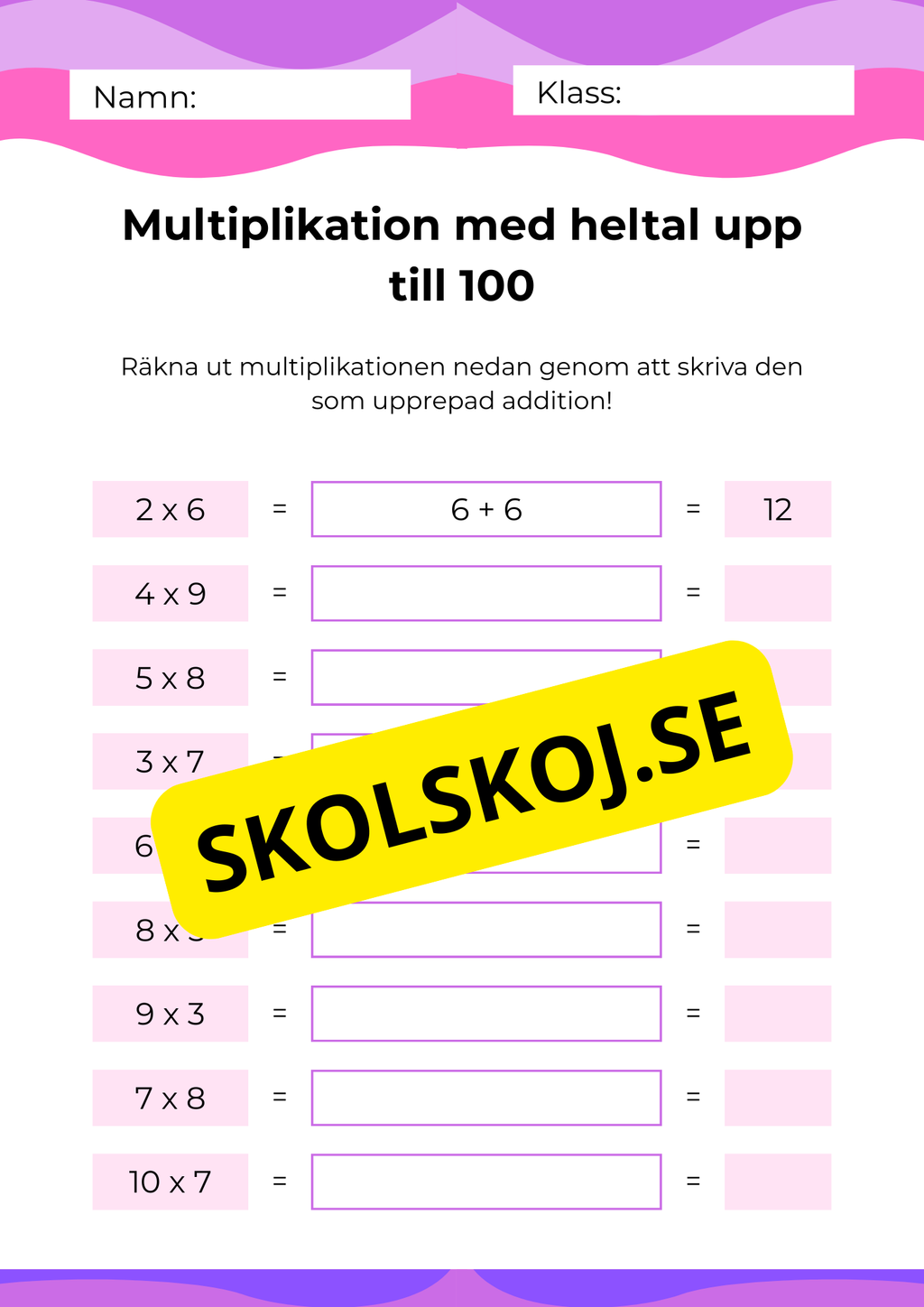 Multiplikation - Heltal - Upp till 100