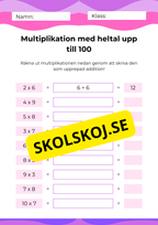 Multiplikation - Heltal - Upp till 100