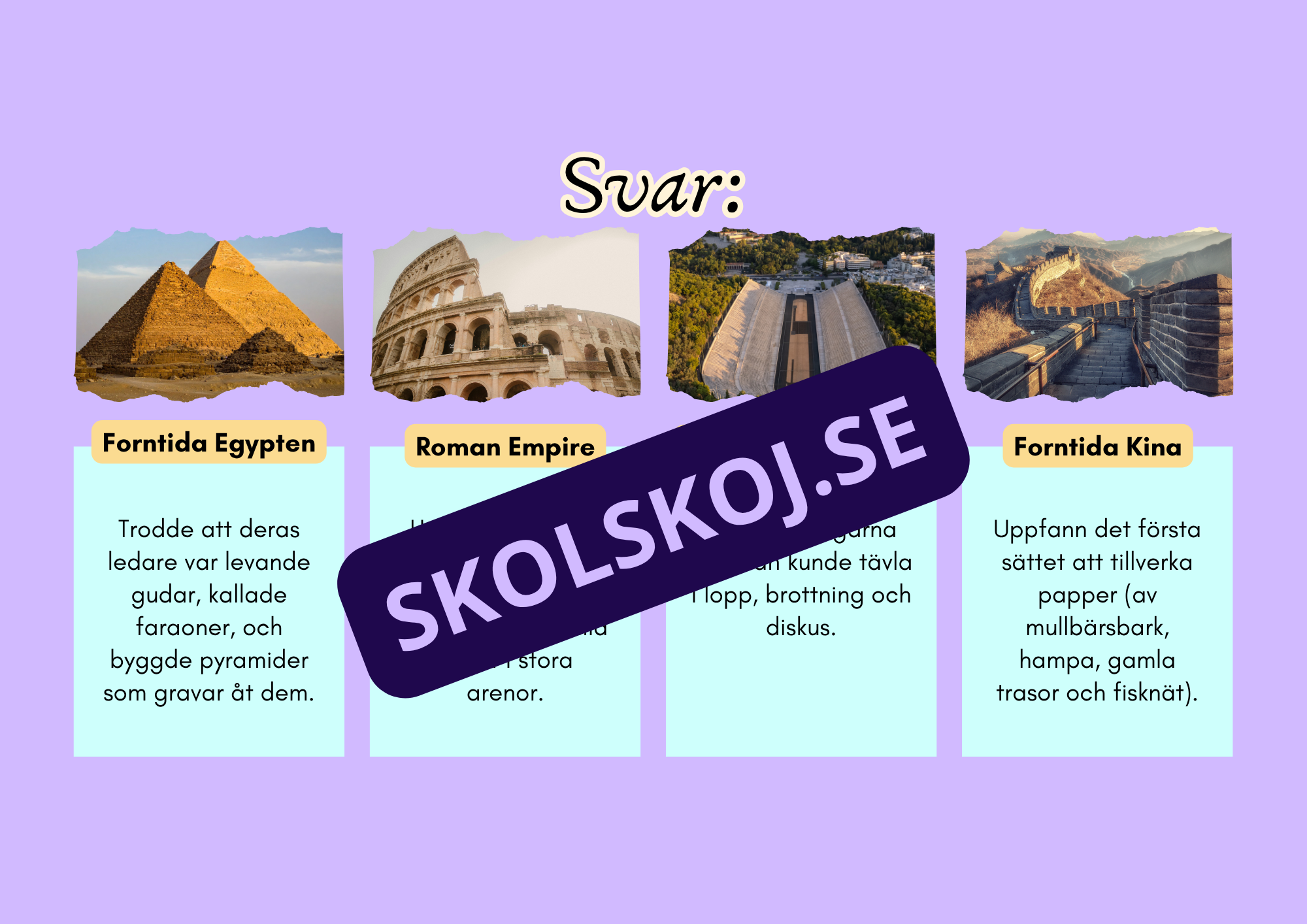Forntida civilisationer - Presentationer och uppgifter - Årskurs 7 - 9