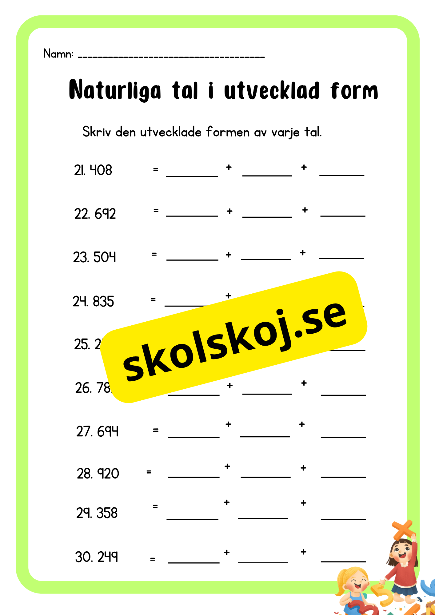 Naturliga tal i utvecklad form