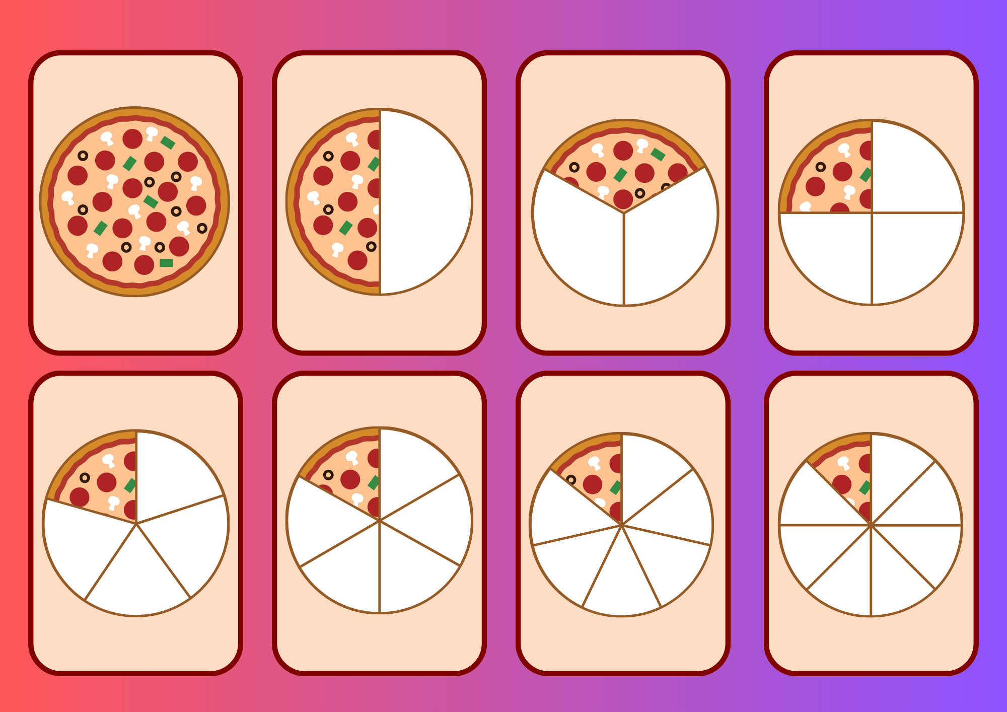 Lär dig bråk med pizzabitar – ett roligt matchningsspel