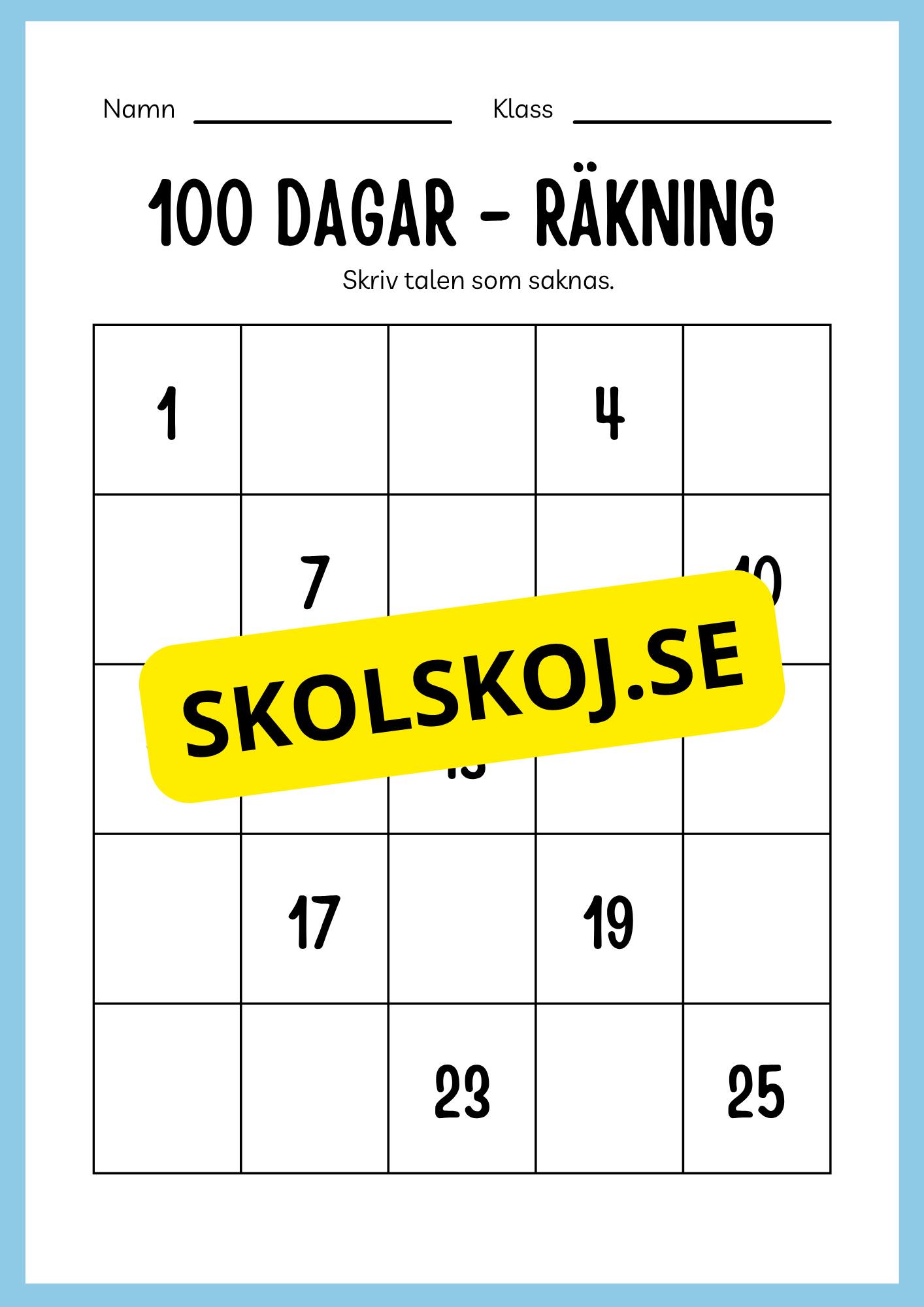 100 dagar i skolan (Häfte 20 sidor)