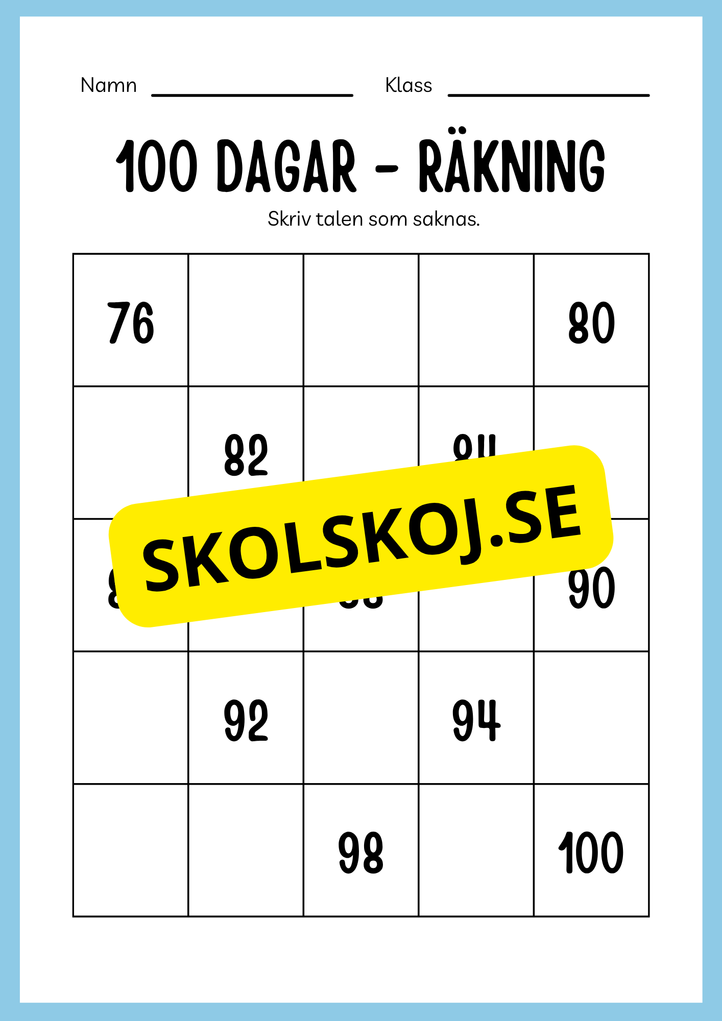 100 dagar i skolan (Häfte 20 sidor)