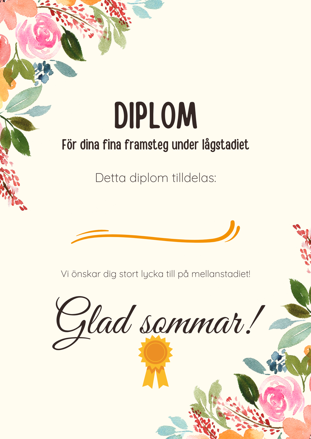 Diplom för skolavslutning – Förskoleklass till årskurs 9