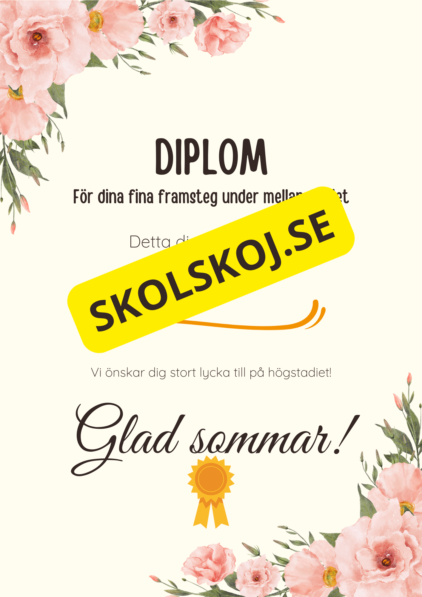 Diplom för skolavslutning – Förskoleklass till årskurs 9