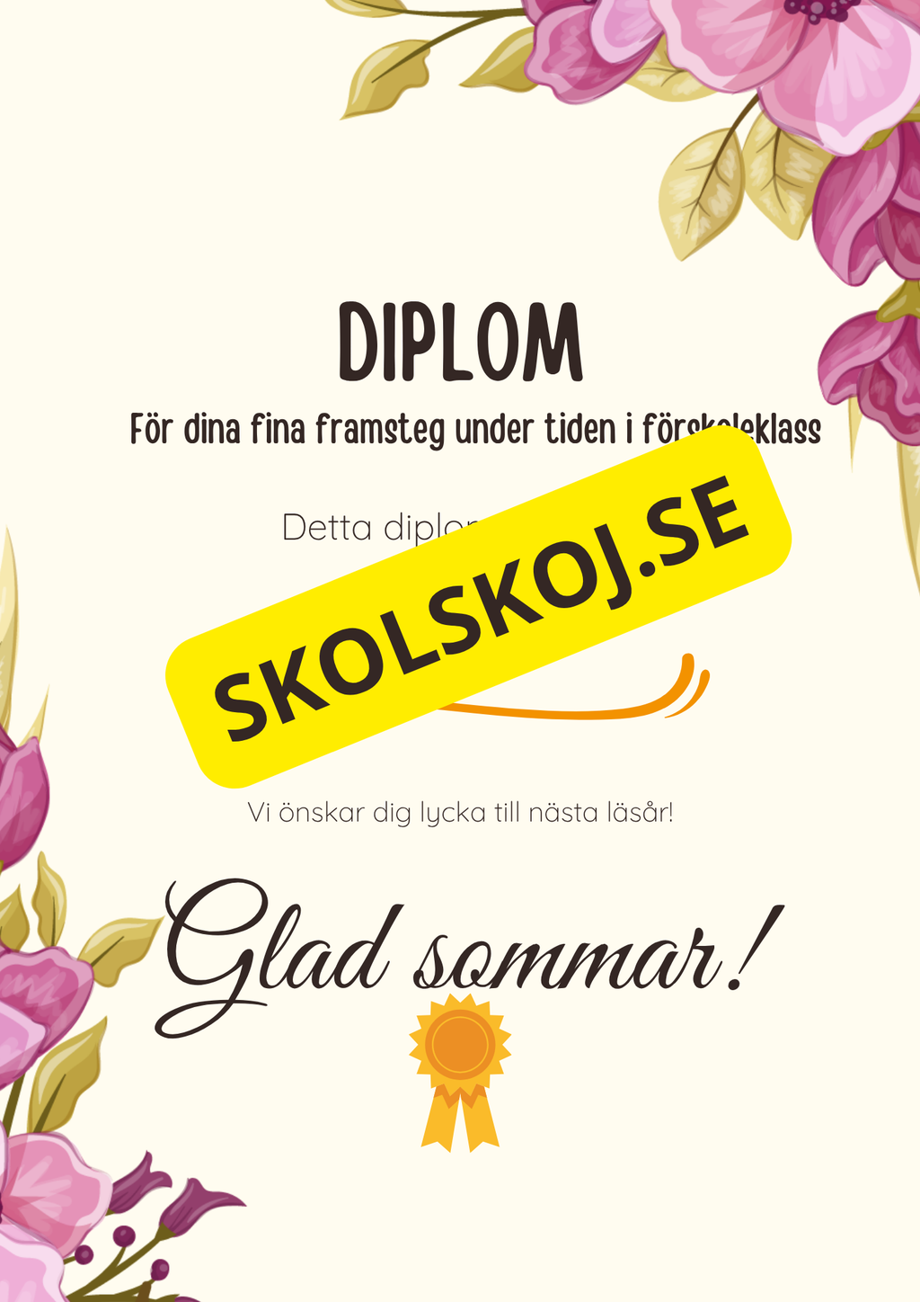 Diplom för skolavslutning – Förskoleklass till årskurs 9