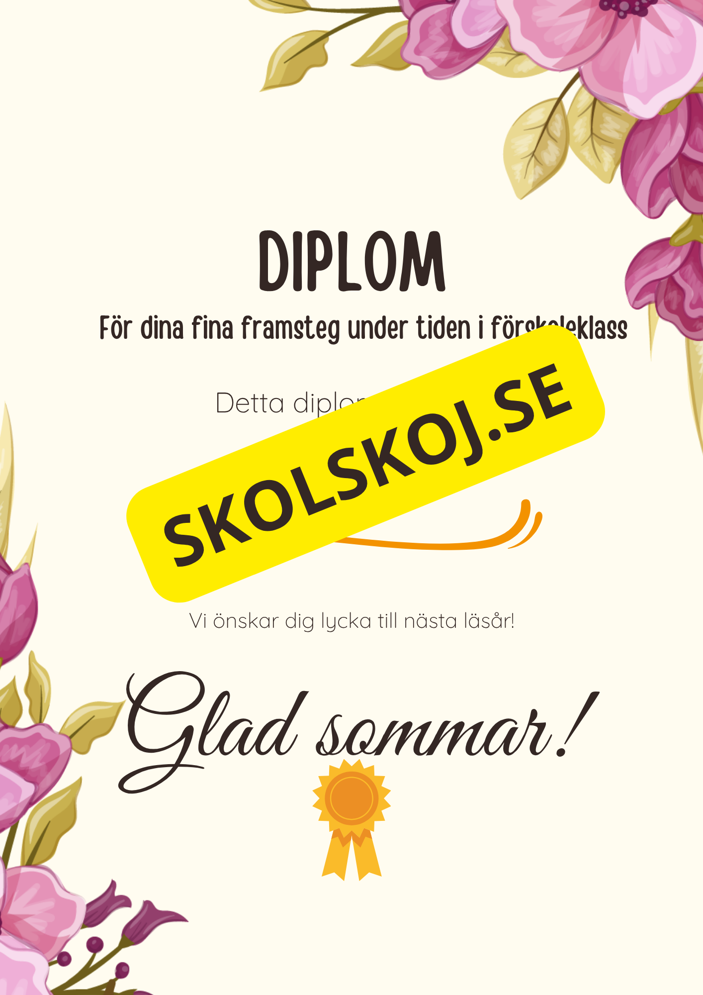 Diplom för skolavslutning – Förskoleklass till årskurs 9