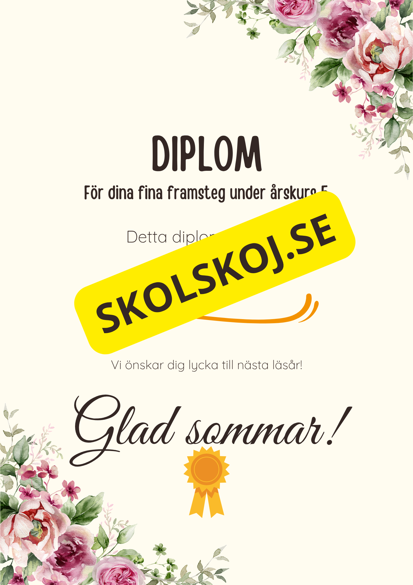 Diplom för skolavslutning – Förskoleklass till årskurs 9