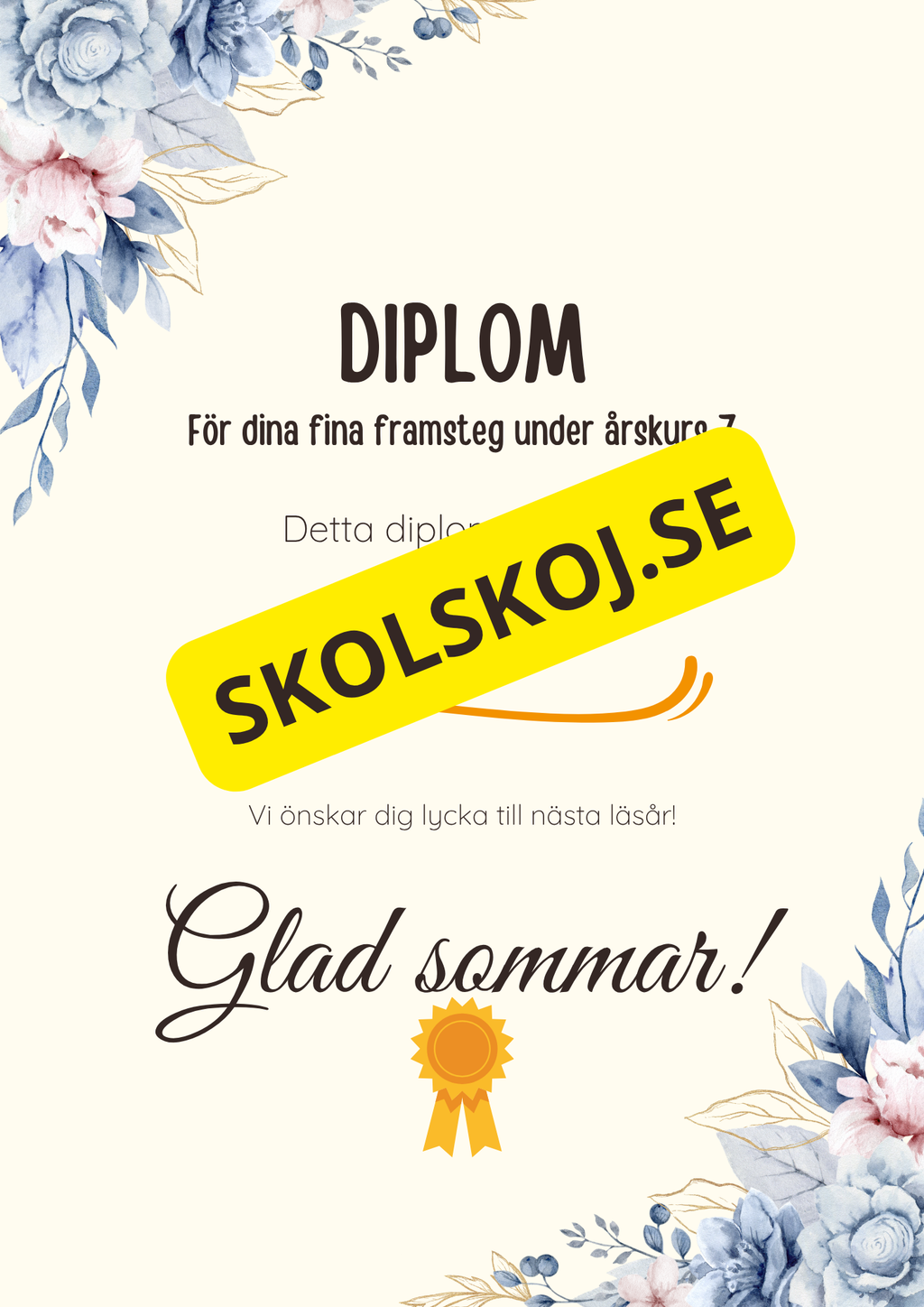 Diplom för skolavslutning – Förskoleklass till årskurs 9
