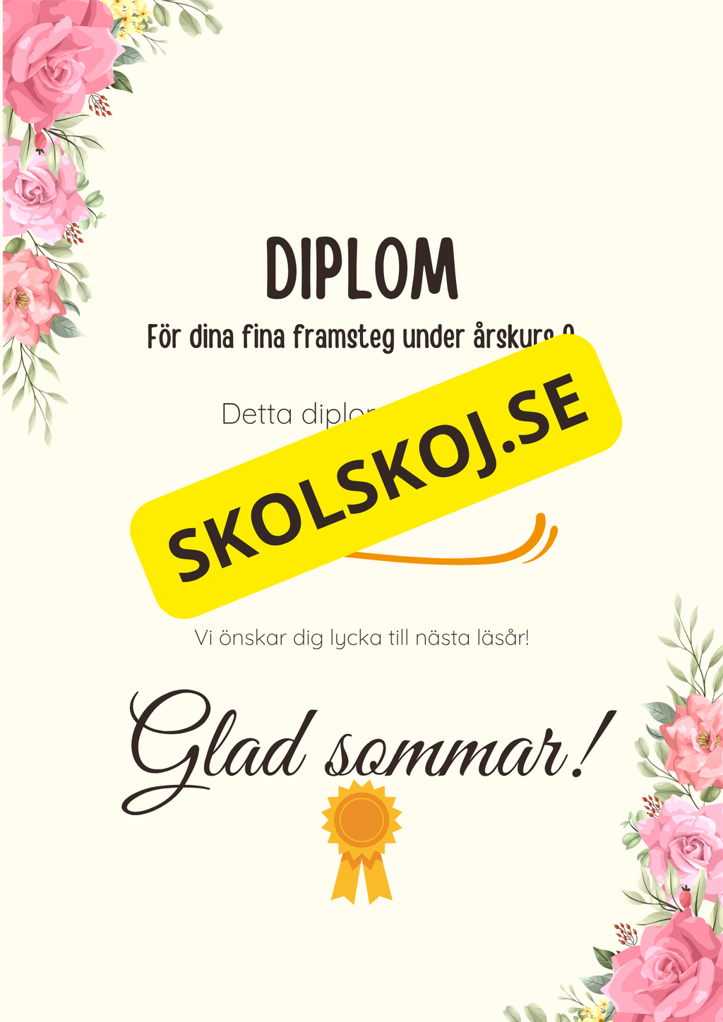 Diplom för skolavslutning – Förskoleklass till årskurs 9